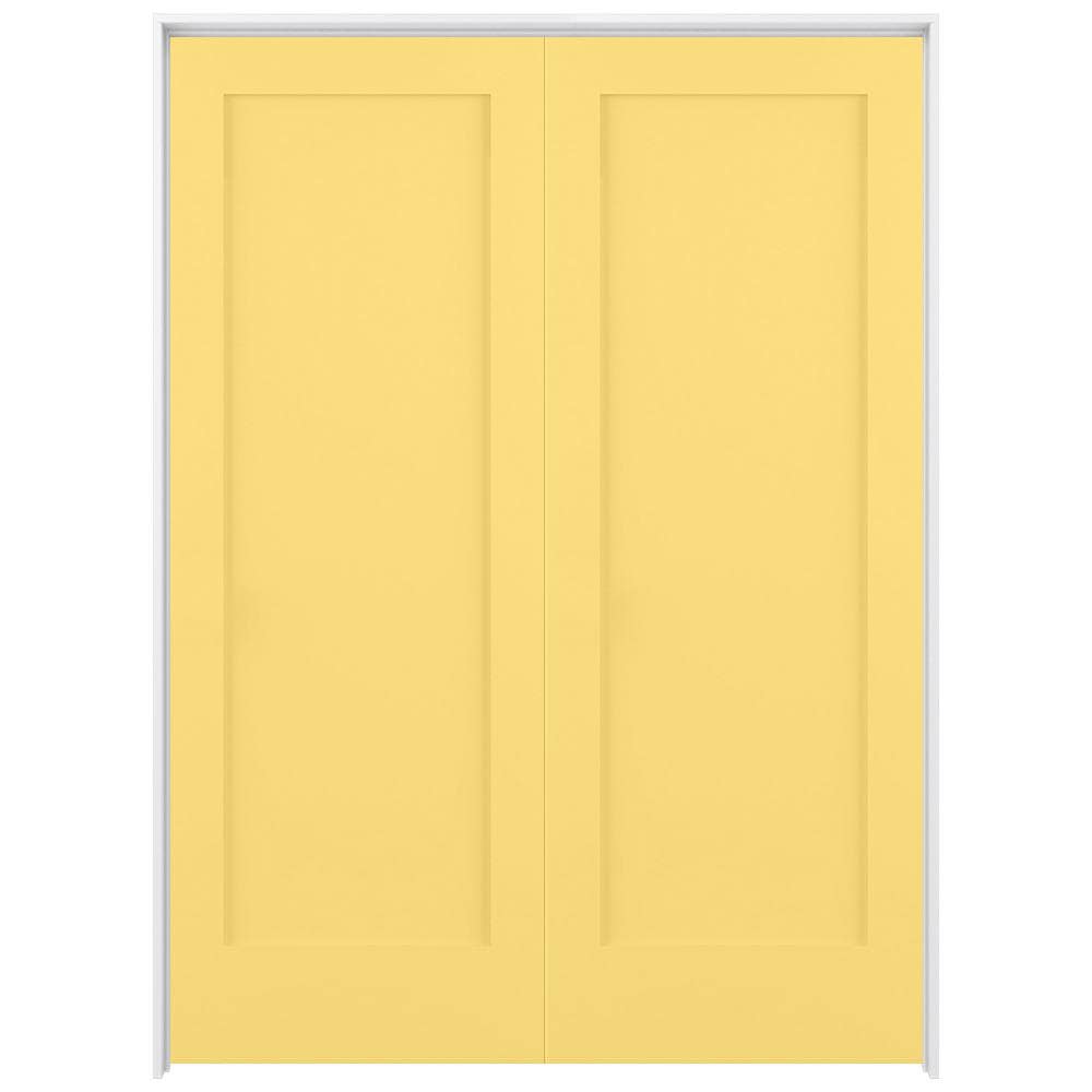 RELIABILT 72-in x 80-in Marigold Solid Core 1-panel Square Reversible/Universal Smooth Prefinished Pine Wood Flat Jamb Double Prehung Interior Door -  LO1368937