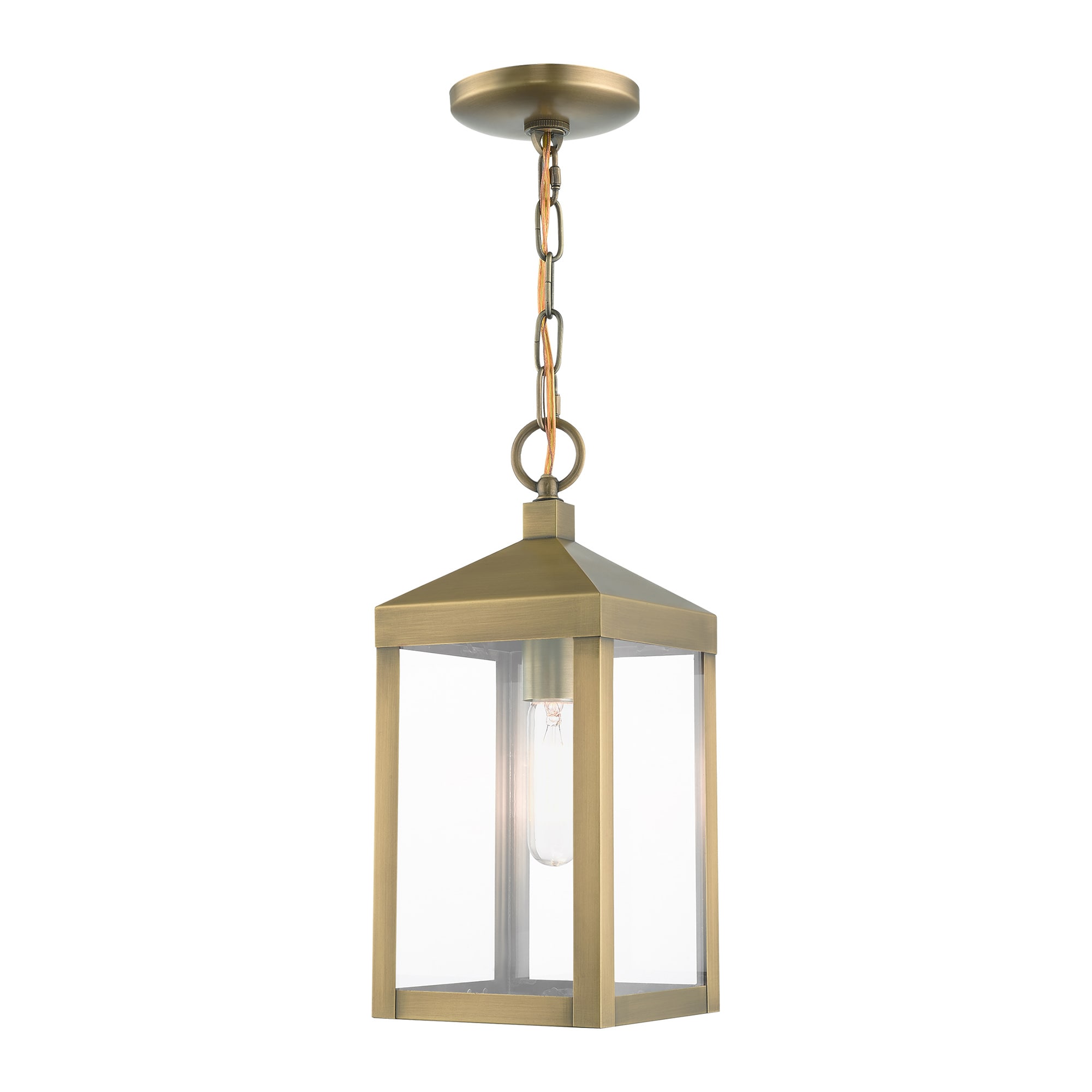 Livex Lighting 20591-01 Nyack Antique Brass Transitional Clear glass Lantern Mini Outdoor Hanging Pendant light