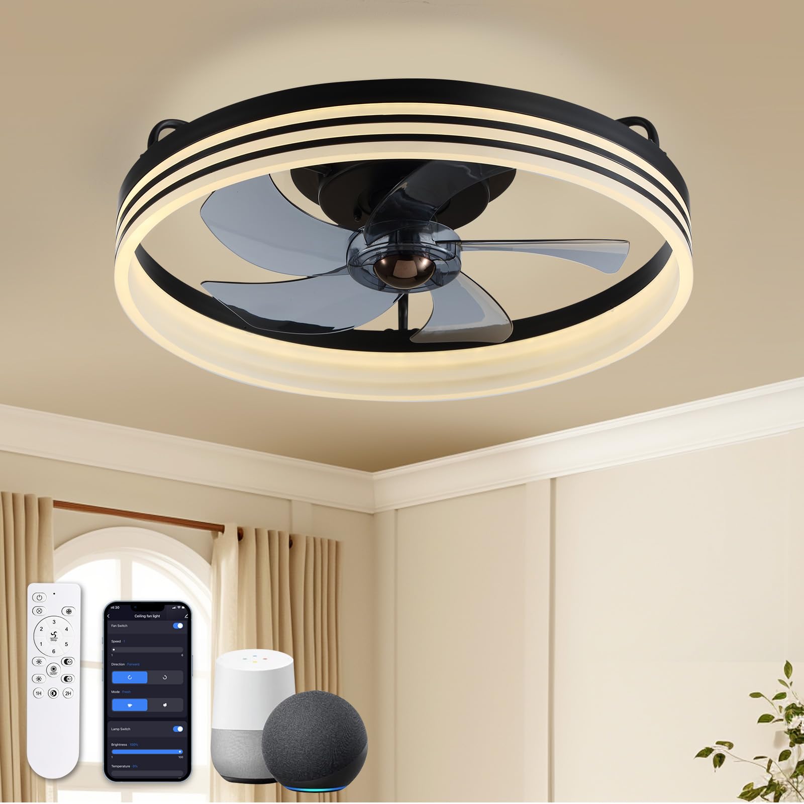 SILJOY CFL-1105 Flush mount Ceiling Fan with Light and Remote Control Include
