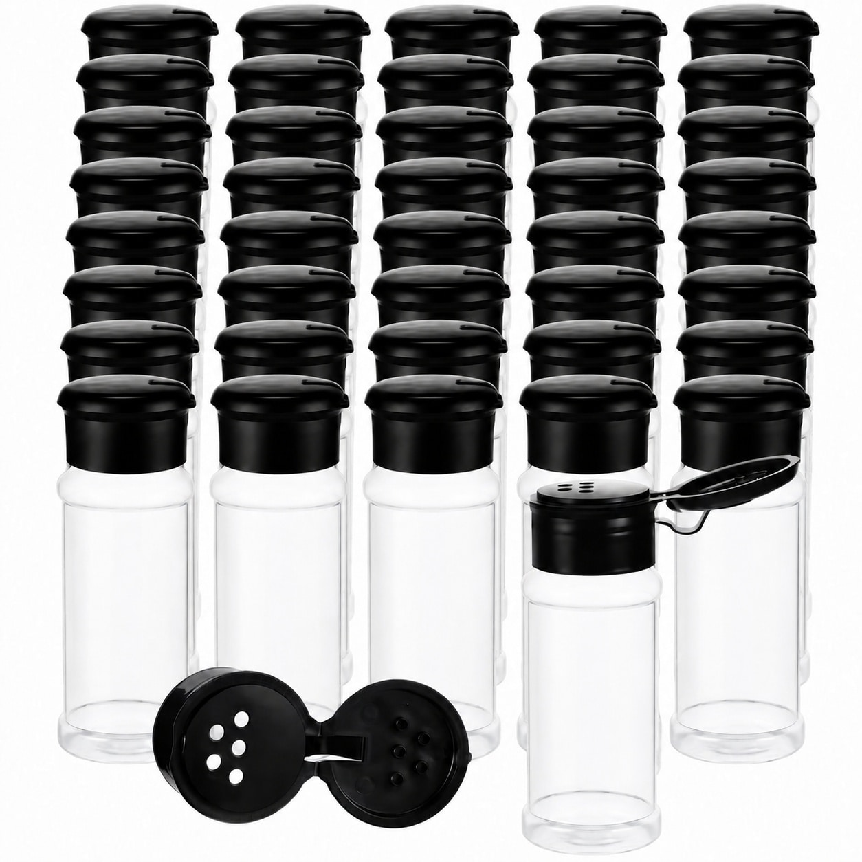 Aoibox  50 Pack 3 3 oz Clear Plastic Spice Jars with Black Shaker Lids 100ml Seasoning Bottles for Herbs and Powders