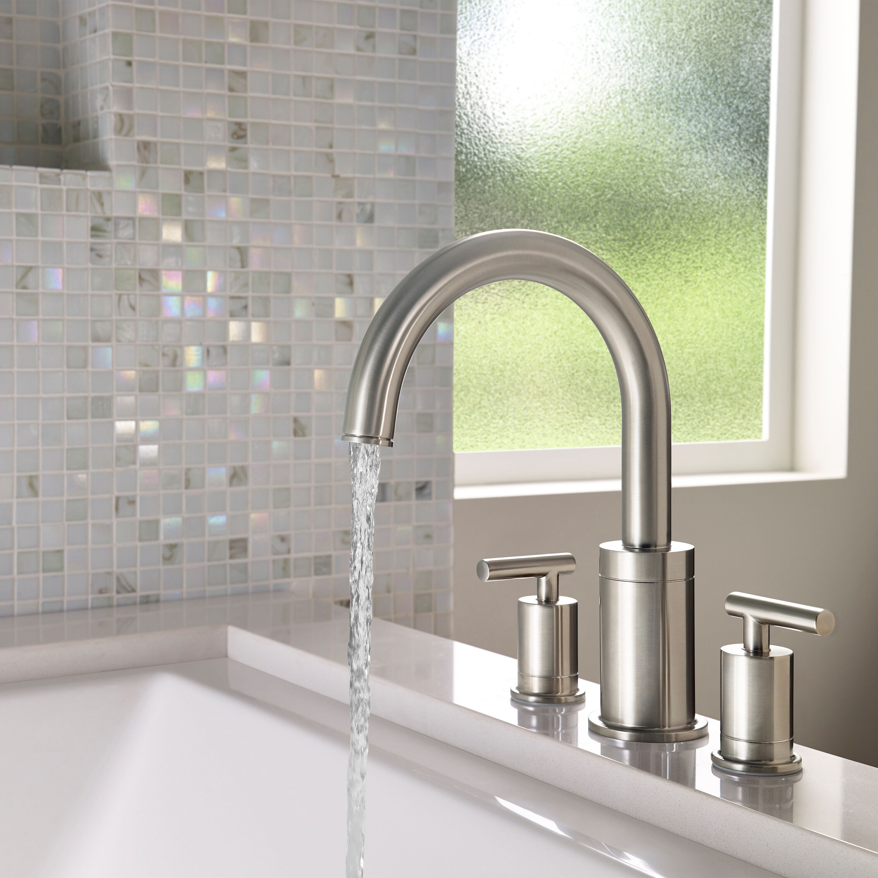 Contempra Brushed Nickel Double Handle Deck-Mount Roman Tub Faucet