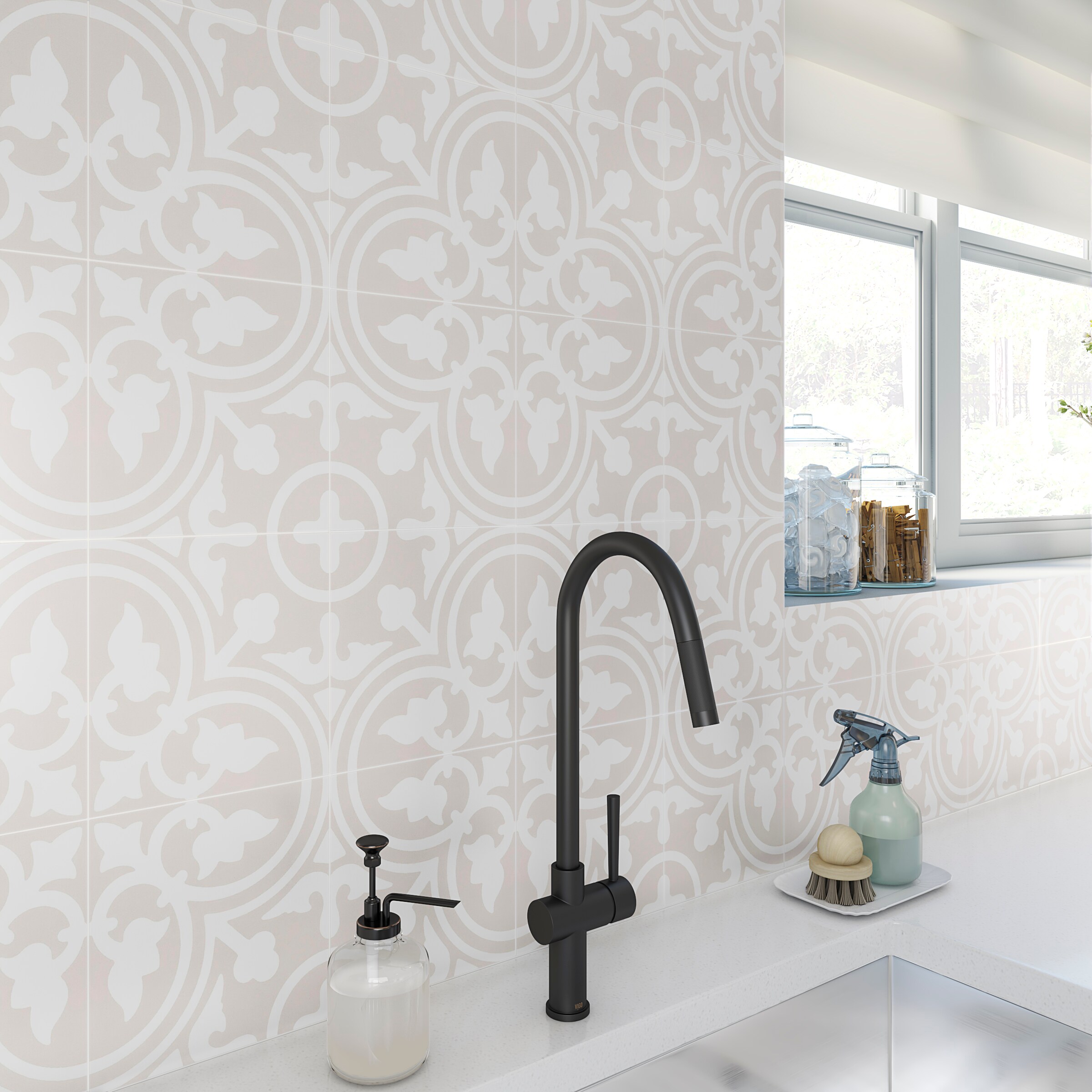 allen + roth Annabelle Gray 8-in x 8-in Glazed Porcelain Encaustic Floor and Wall Tile (0.42-sq. ft/ Piece)