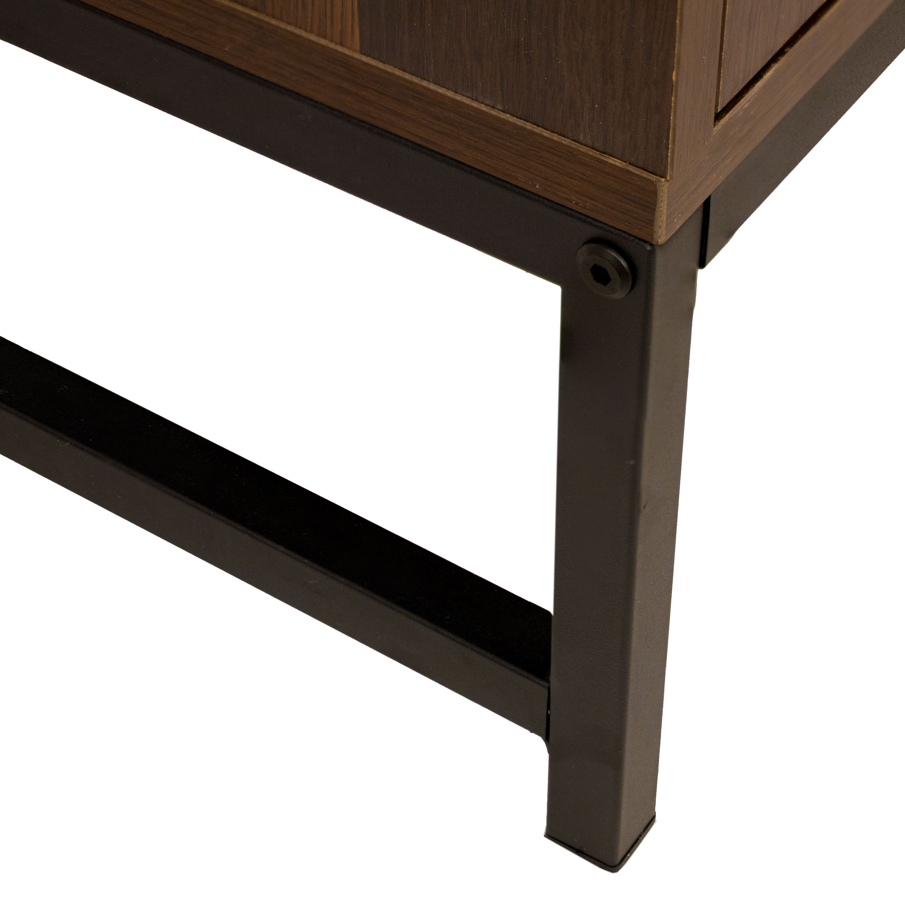 Dark Brown MDF and Rattan 2-Door Office Cabinet with Adjustable Shelving
