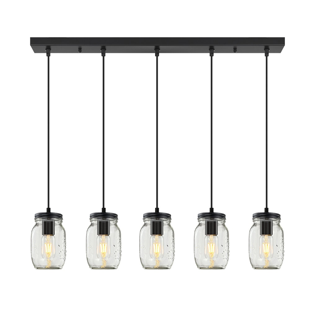 GoYeel LP007 5 -Light Matte Black Farmhouse Clear glass Linear Large Hanging Kitchen island light