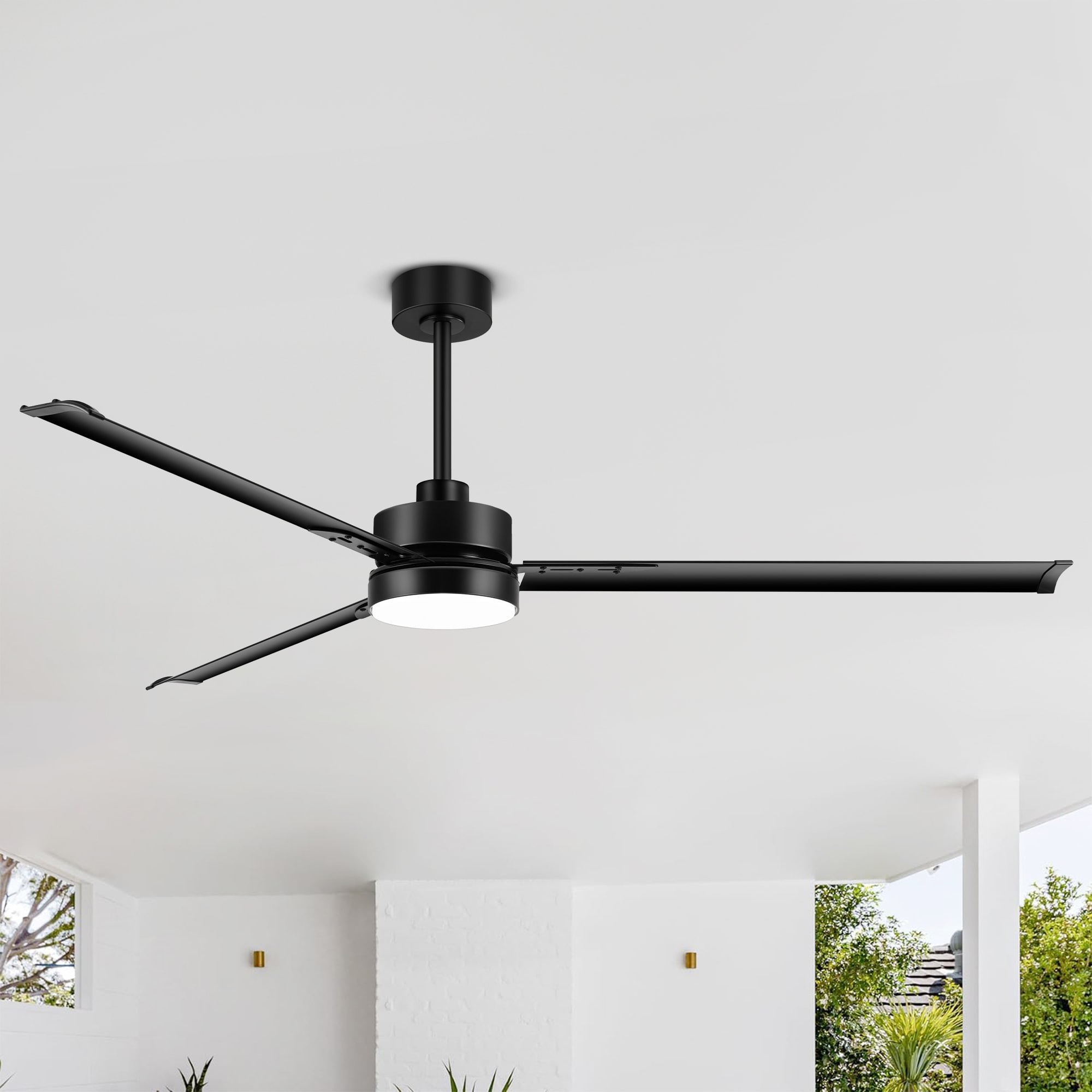 72-Inch Matte Black Ceiling Fan with LED Light and Remote