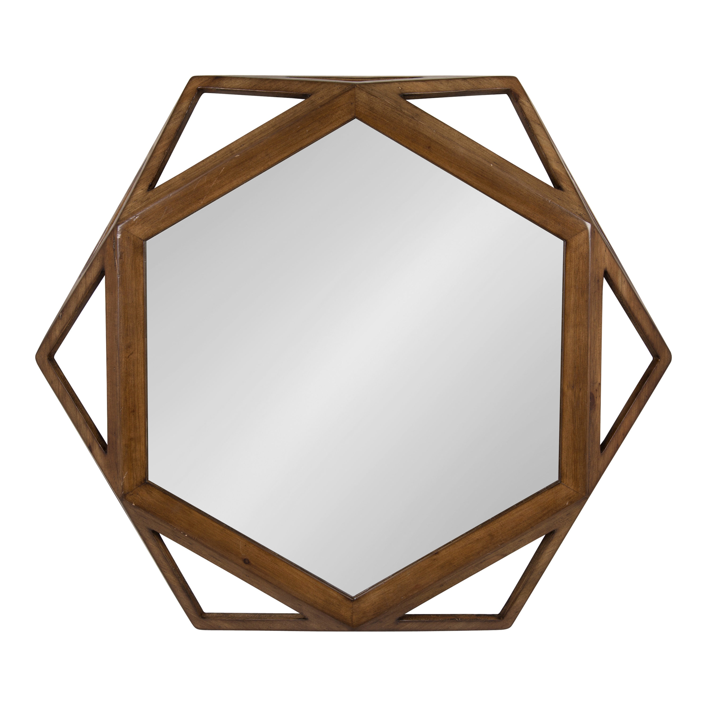 Kate and Laurel 214392 Cortland 27-in W x 23.50-in H Hexagon Brown Framed Wall Mirror