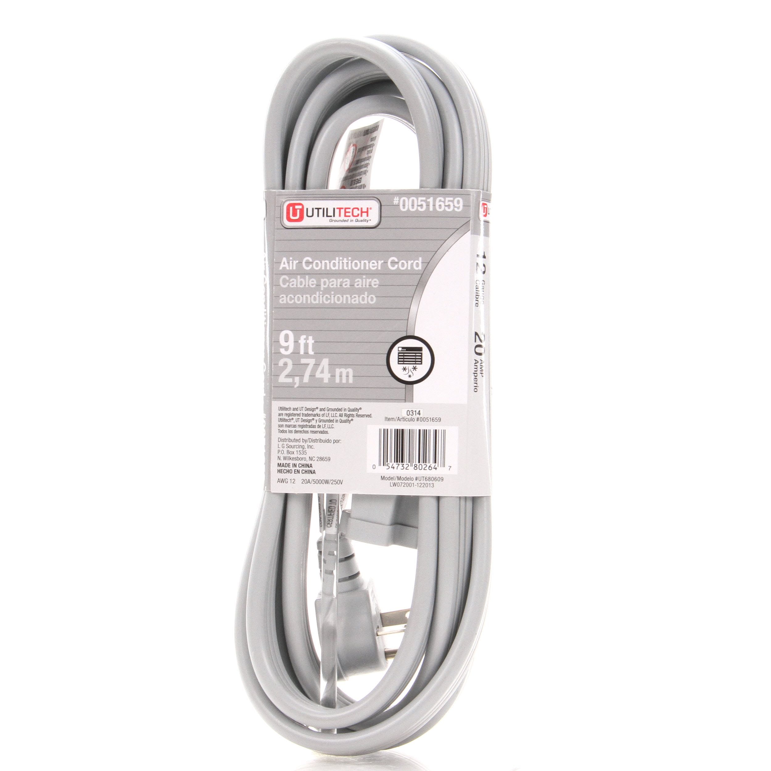 8' Black 12 Gauge Flat Extension Cord with Lighted End 