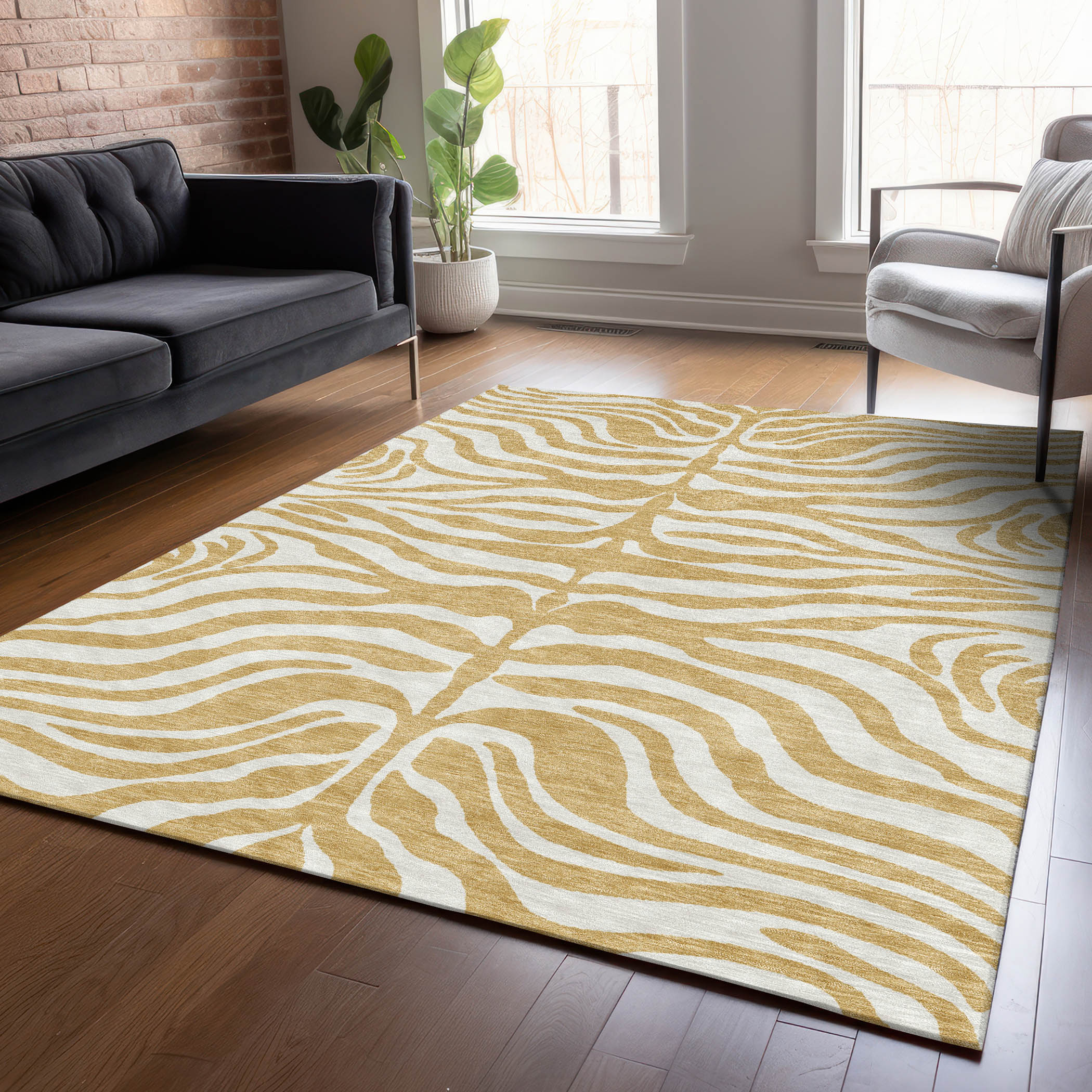 Addison Rugs ACN1042GO30X46 Chantille ACN1042GO 2 x 3 (ft) Polyester Gold Rectangular Indoor/Outdoor Geometric Machine washable Area rug