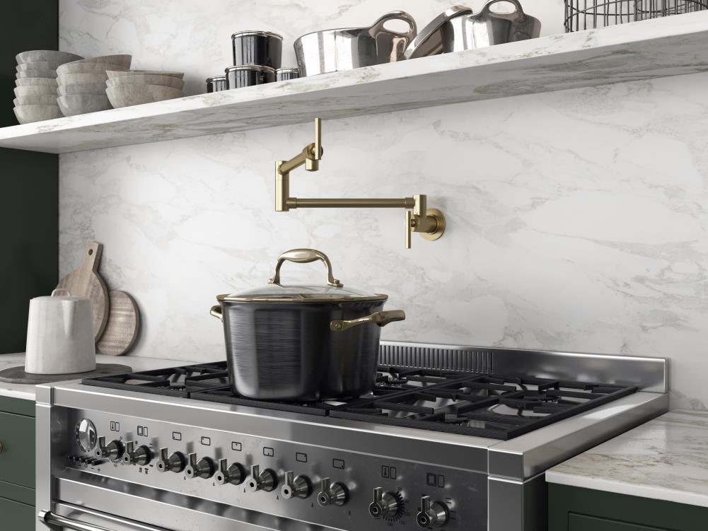 ANZZI Braccia Series Brushed Brass Single Handle Wall-mount Pot Filler ...