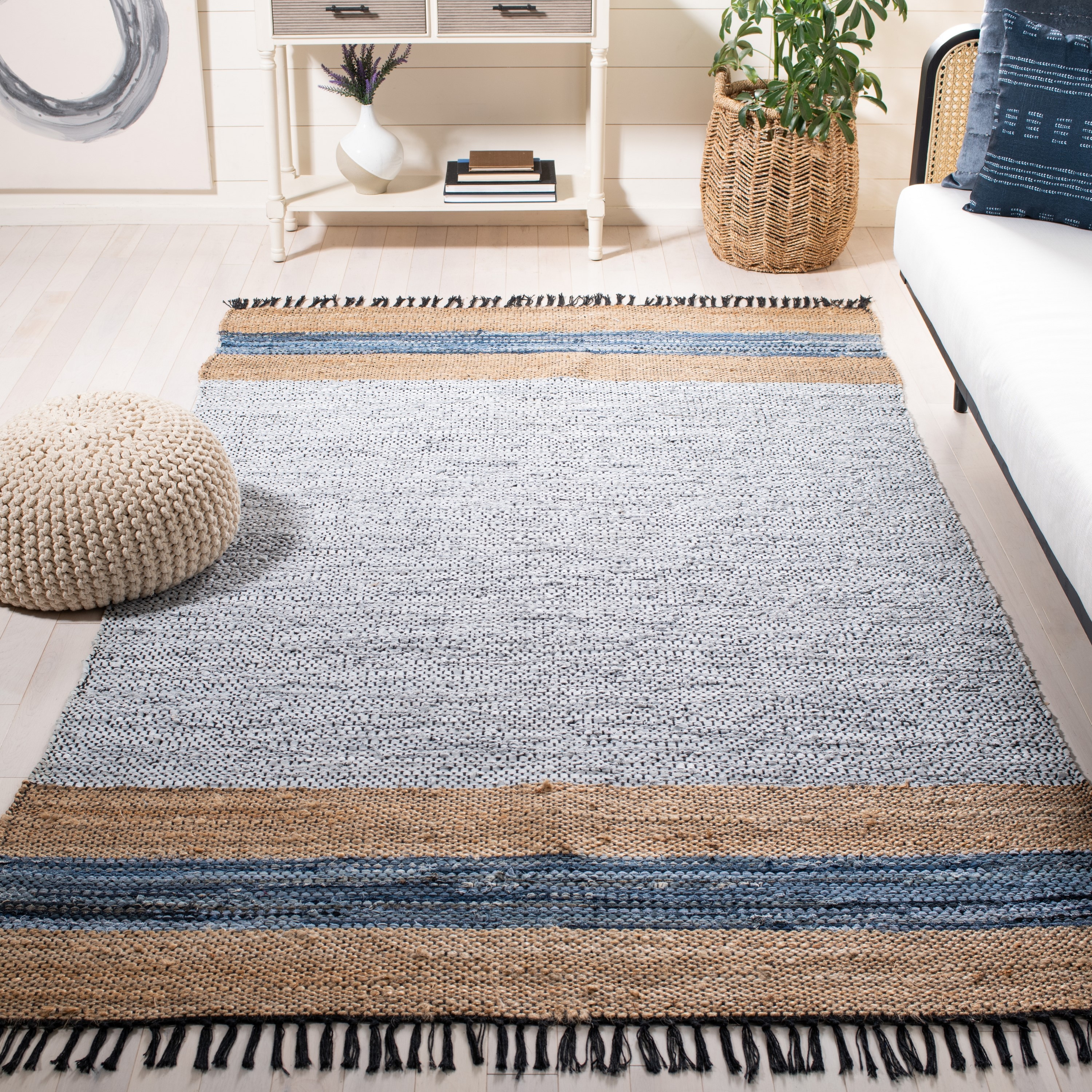 Safavieh VTL602F-2 Vintage Leather Benjamin 2 x 3 (ft) Leather Gray/Natural Rectangular Indoor Stripe Farmhouse/Cottage Throw rug