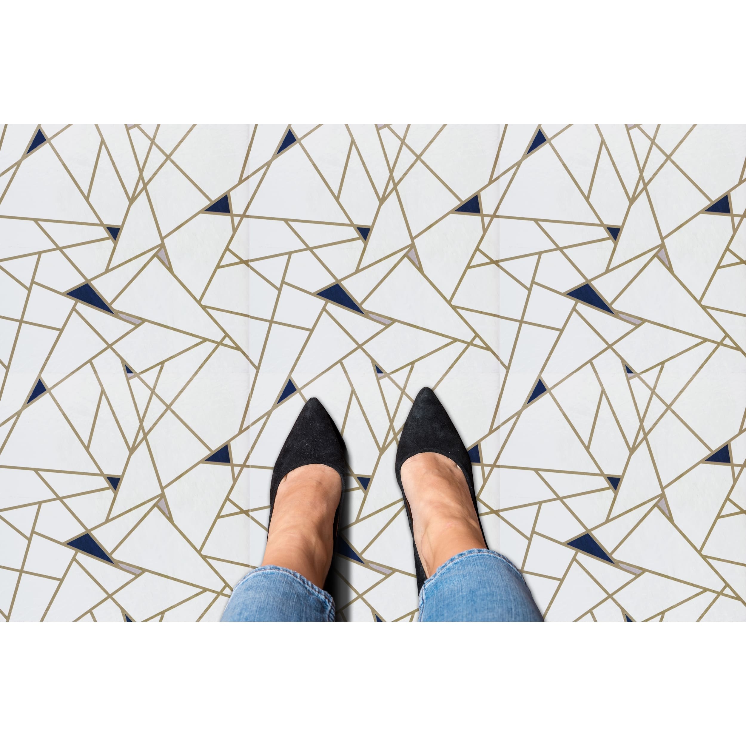 Edge Pattern Blue and Cream 12-Inch Vinyl Floor Tiles