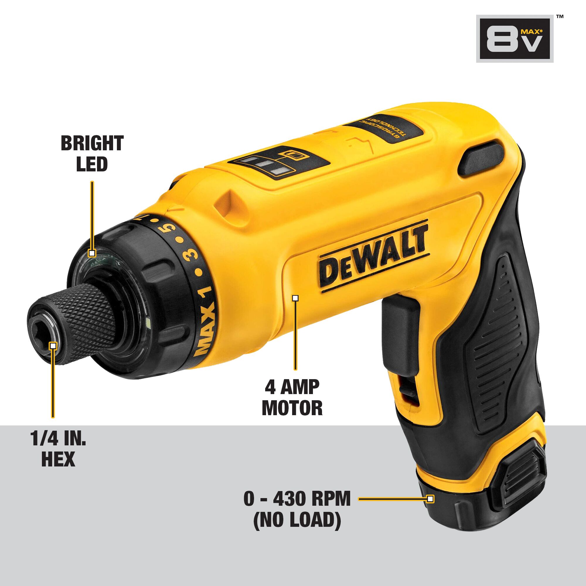 DEWALT 8 volt 1 4 in Cordless Screwdriver 1 Battery Included and