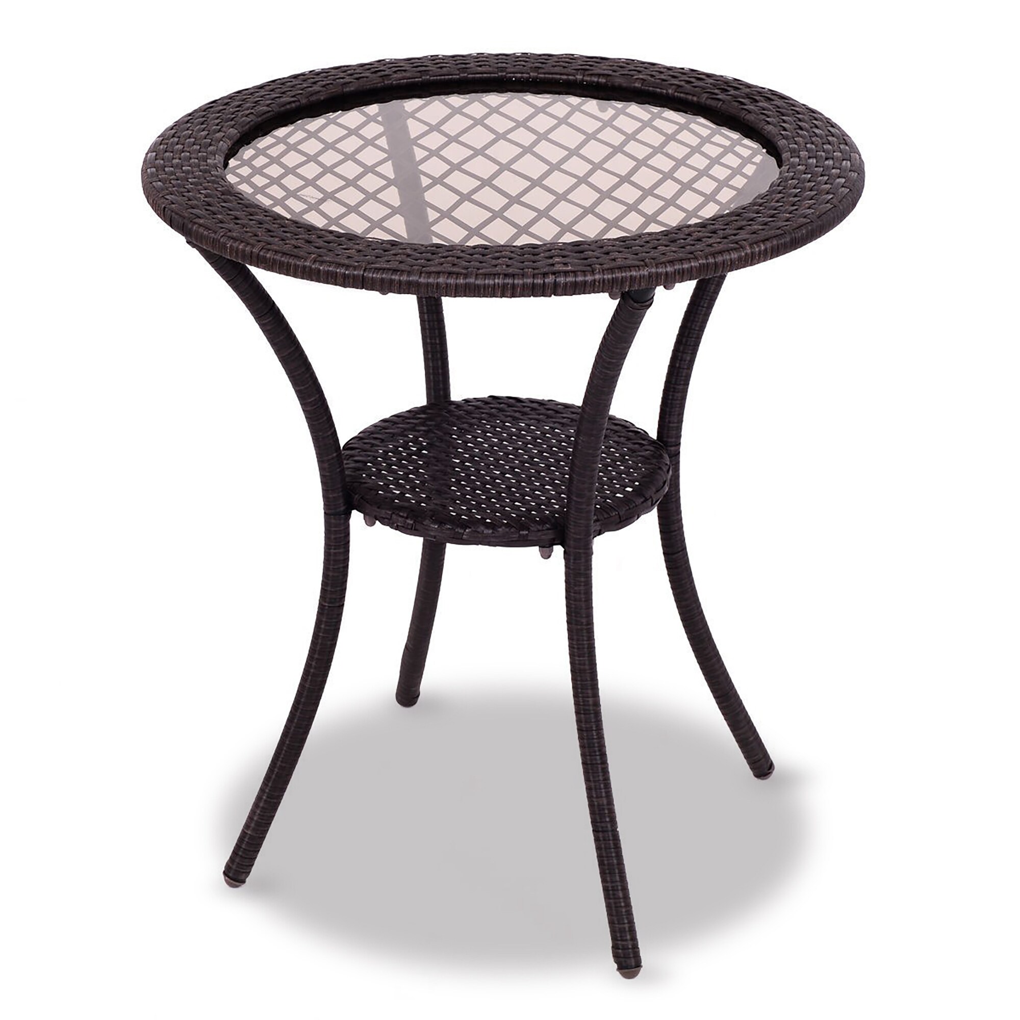 BABOOM BOM-8108-CO Patio Round Table Round Rattan Outdoor Coffee Table 26-in W x 26-in L