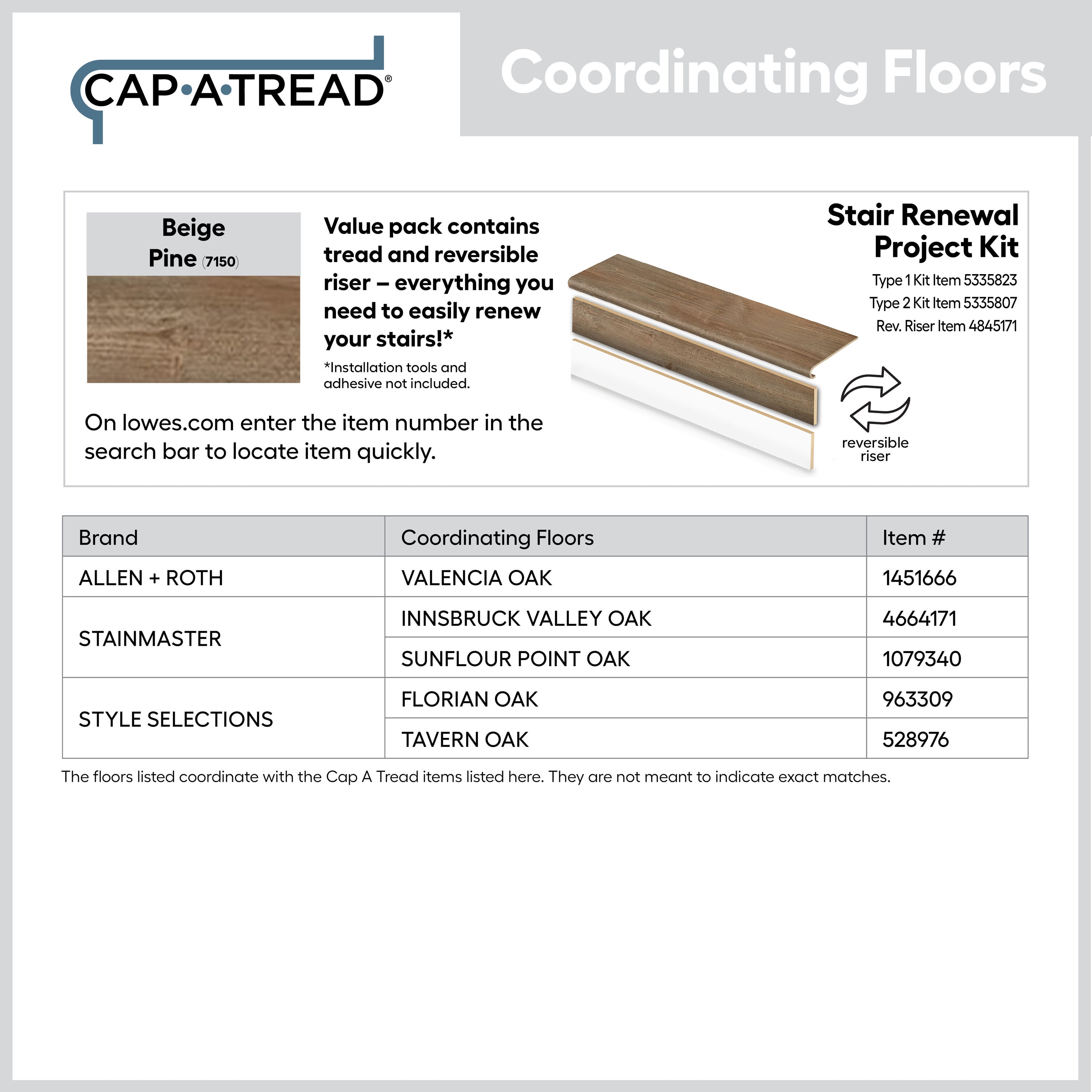 Zamma Cap A Tread Stair Renewal System 12.125in x 47in Beige Pine