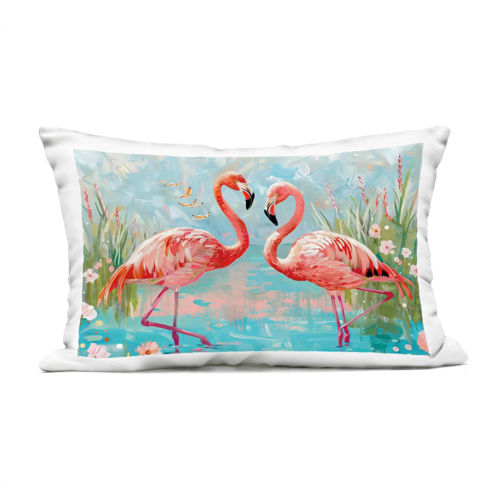 Stupell Industries PLQ-768-ORC-14X20 Modern Flamingo Love Outdoor Printed Pillow design by LSR Design Studio 14 x 20