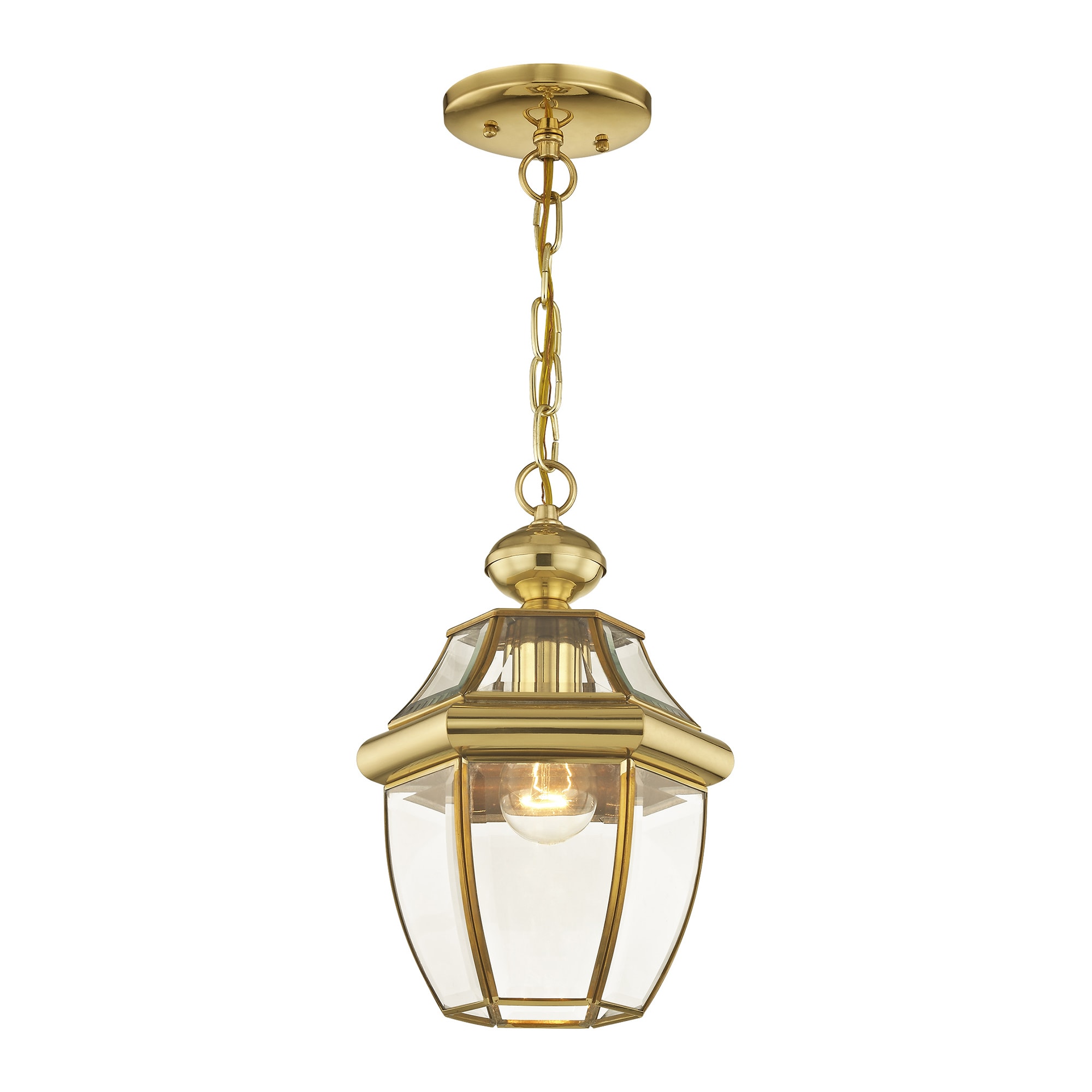 Monterey Polished Brass Outdoor Pendant Lantern with Clear Glass