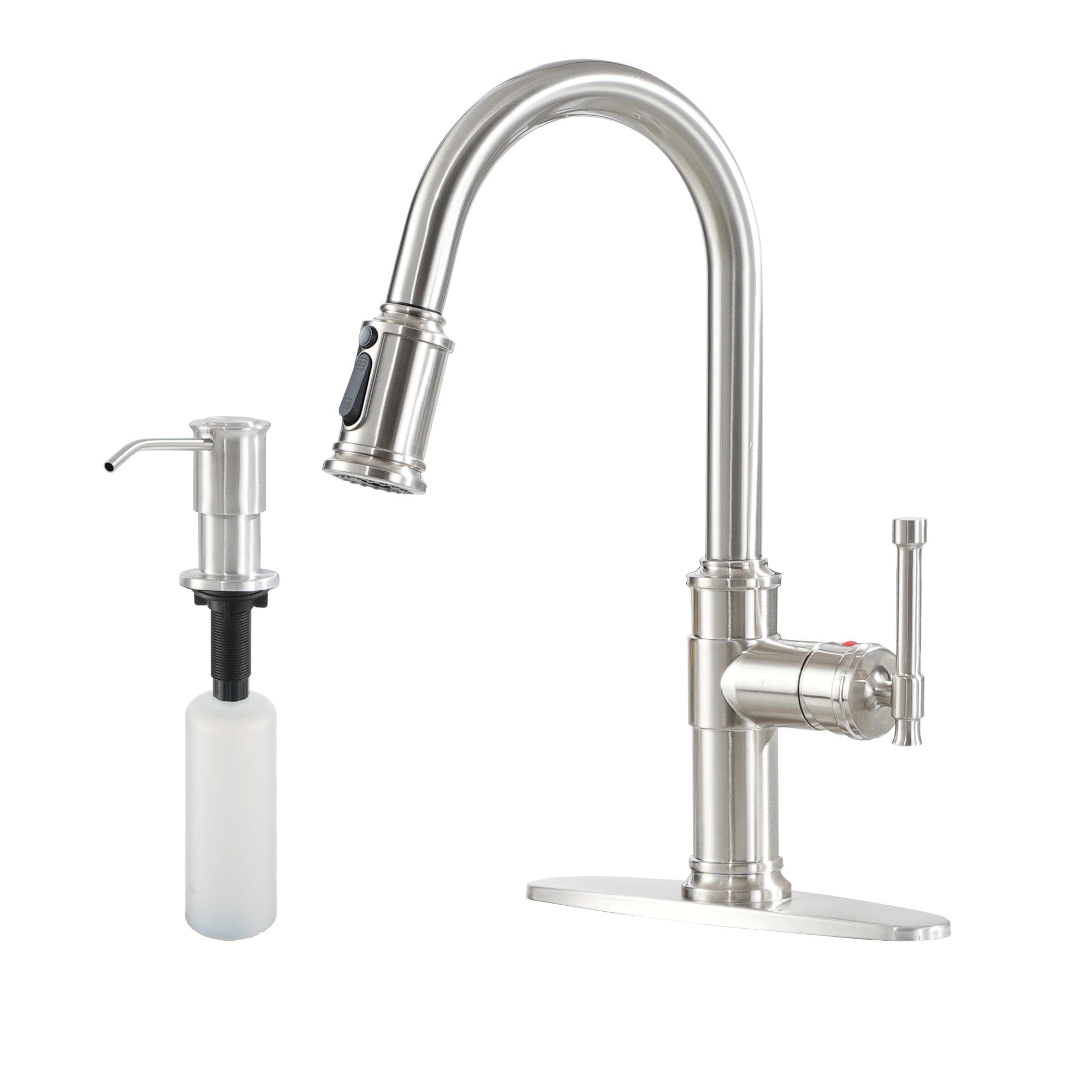 Boyel Living BL-APS136-BN 1.8 GPM Single Handle Pull Down Sprayer Kitchen Faucet with Soap Dispenser and Ceramic Cartridge in Brushed Nickel
