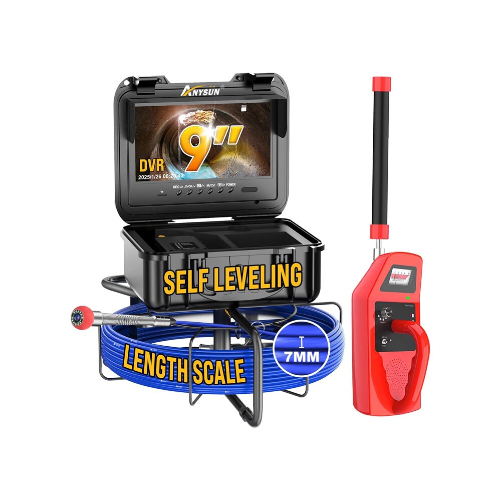 Anysun 200Ft Self Leveling Sewer Camera with Locator 9 Inch 1080P IP68 Waterproof Industrial Inspection Camera #ASIIS1MP0033-R0