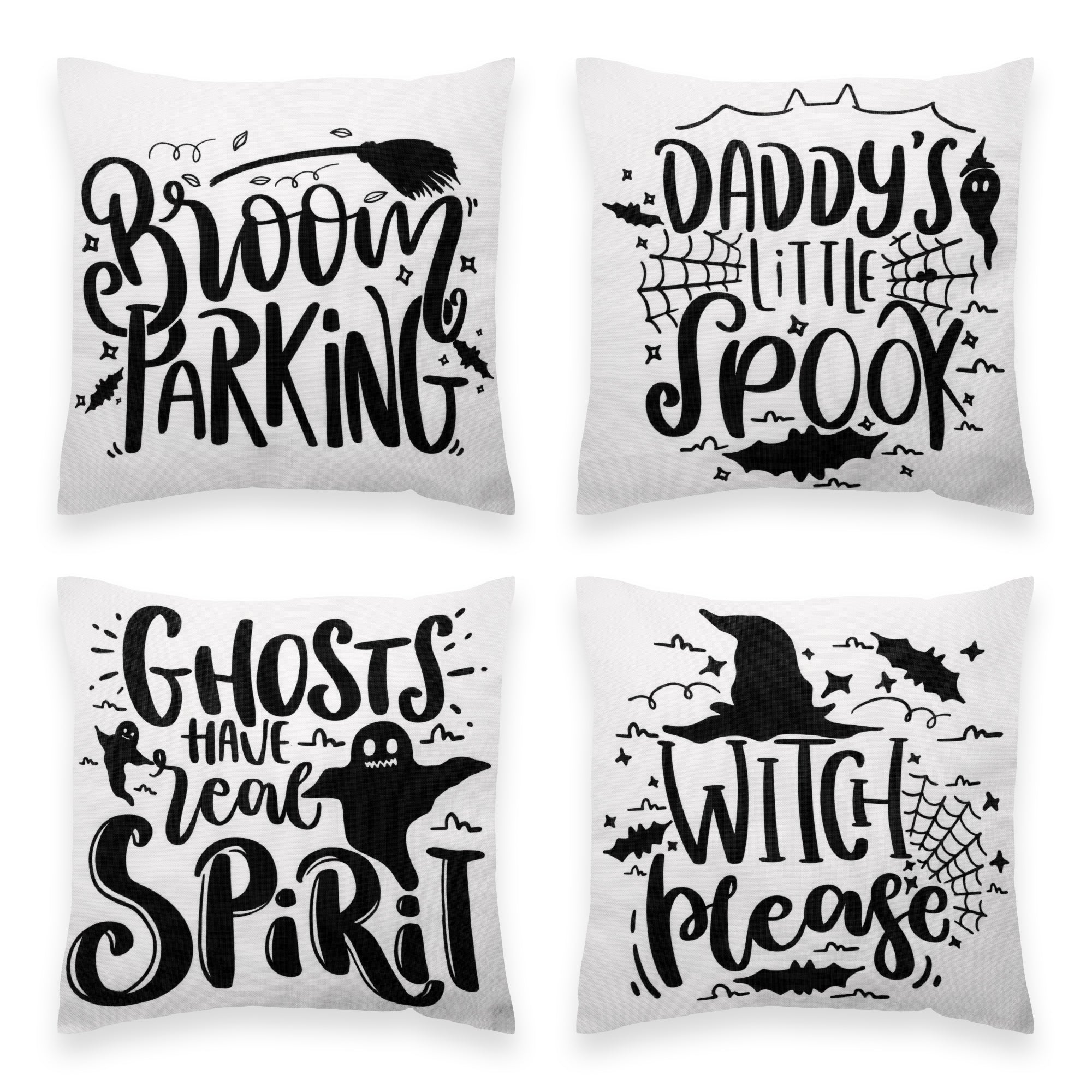 G128 ST-PC-HWSPOOKY1-20P9 4-Piece 18-in x 18-in Square Decorative Halloween Ghost Spooky Waterproof Pillow Covers