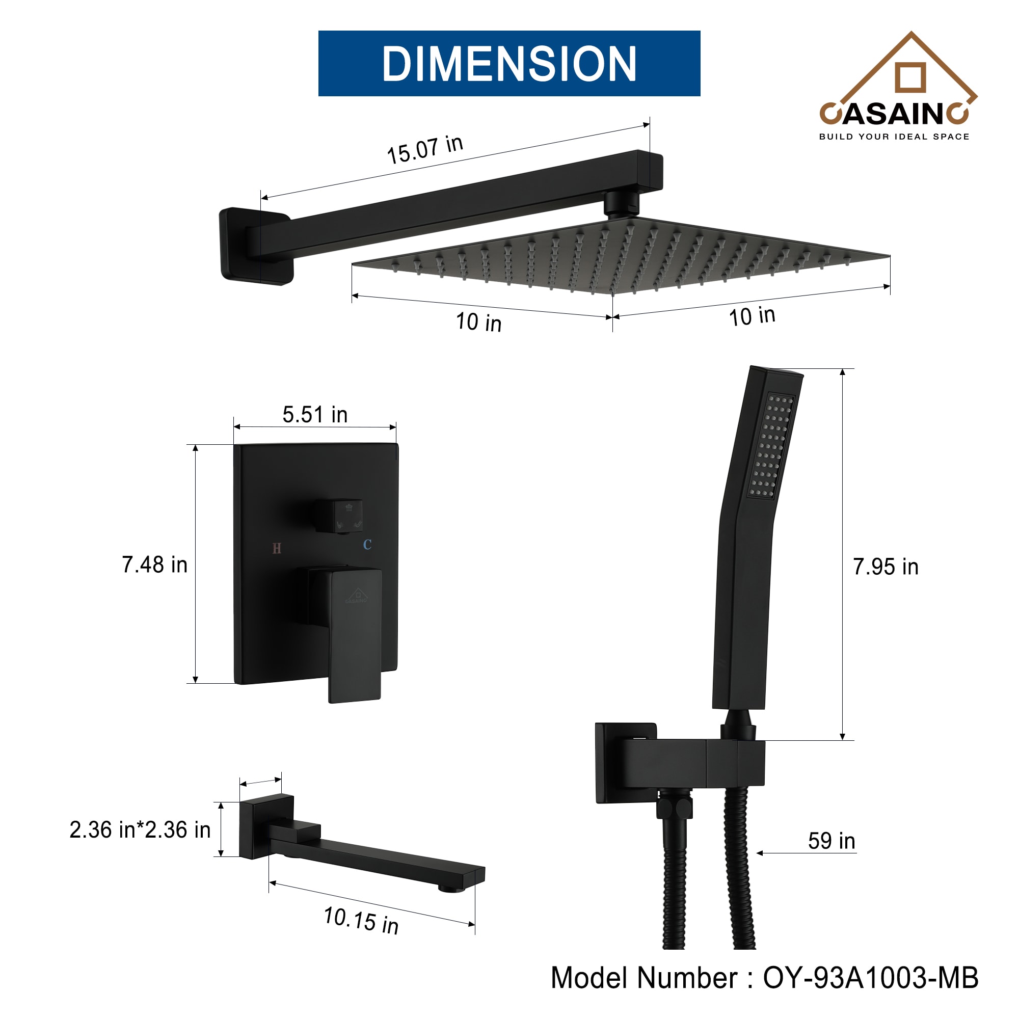 CASAINC WF-DBW93102H-10 Showerhead-Bar-Panels - View #6