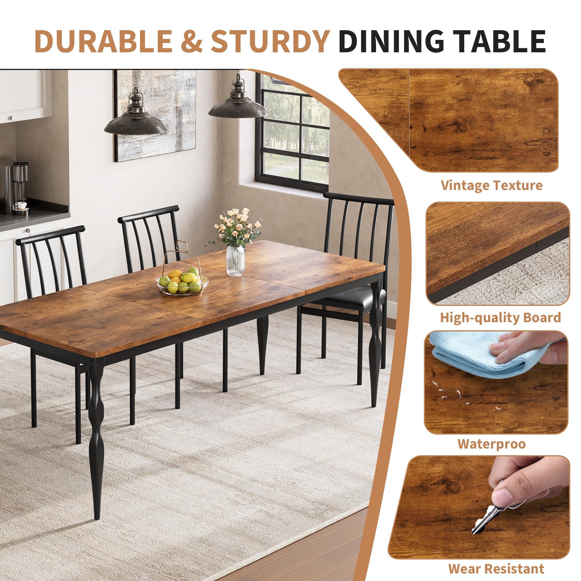 Garvee 78.8 Inch Long Dining Table With Special Shaped Metal Legs 35.4 ...