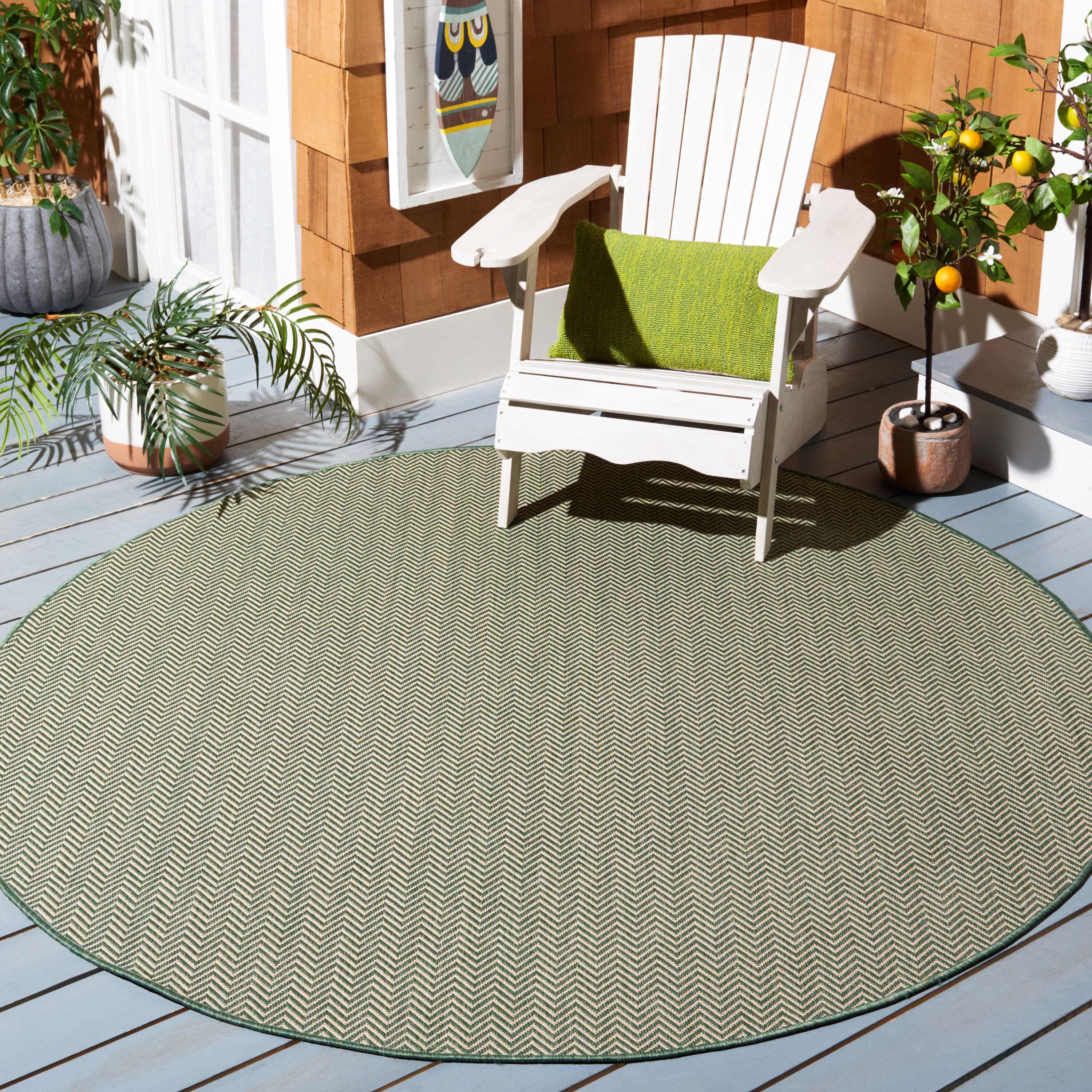 Safavieh CY8022-32221-7R Courtyard 7 x 7 (ft) Loomed Synthetic Dark Green/Beige Round Indoor/Outdoor Solid Area rug