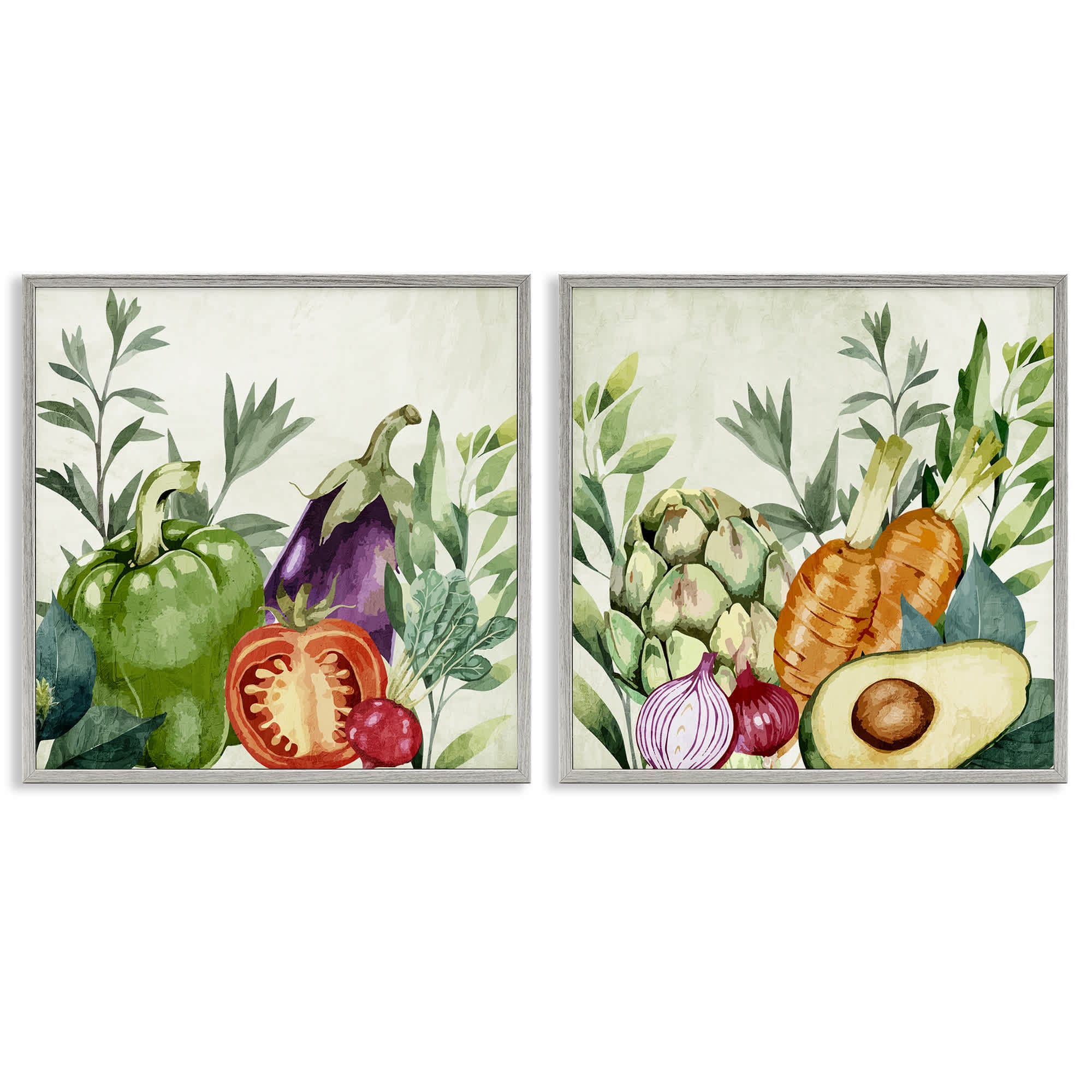 Stupell Industries B2-781-GFF-2PC-24X24 Country Harvest Vegetables 2 Piece Gray Framed Giclee Art Set By Kim Allen 24 x 24