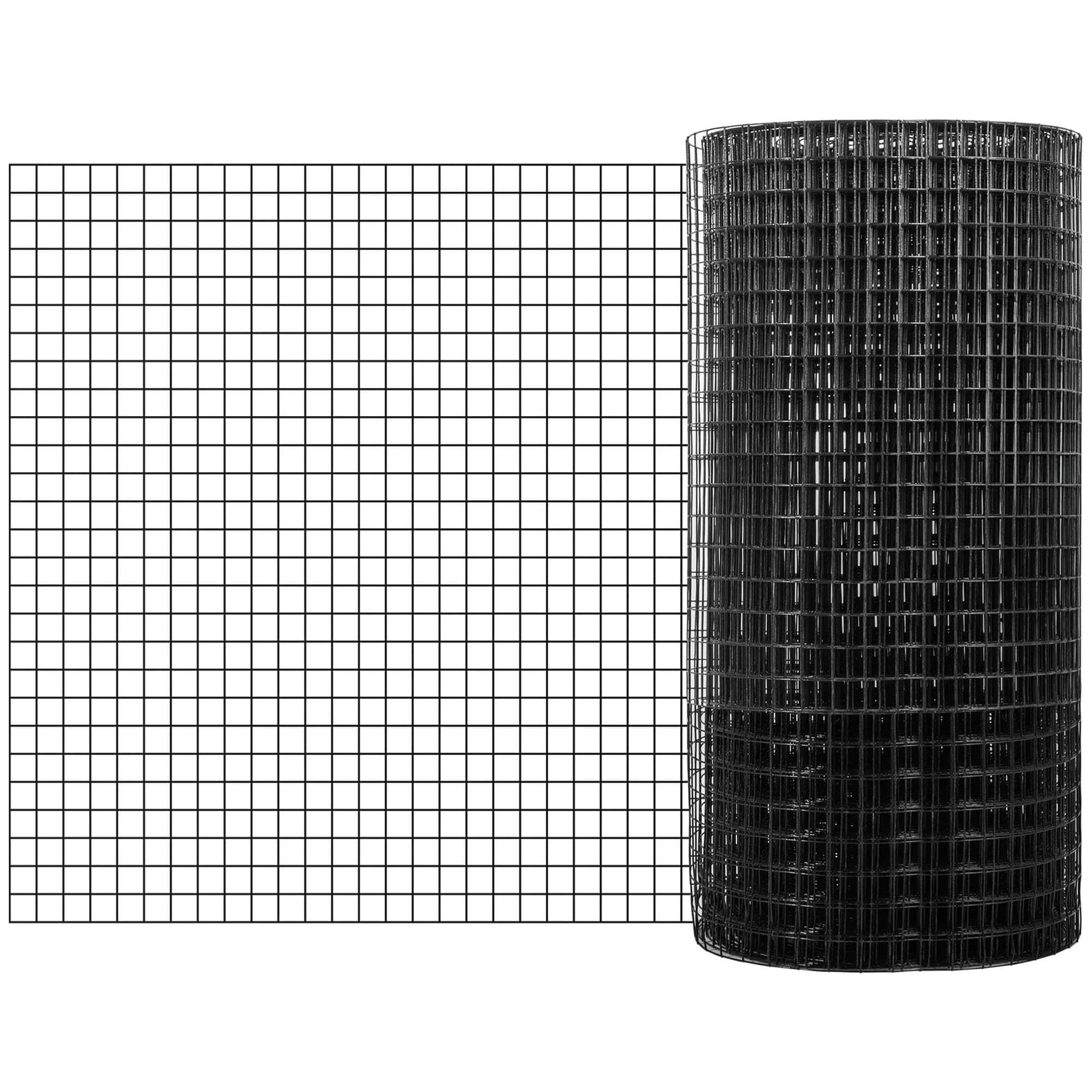 HyperDrop Cart 36in x 50in and 1in x 1in Mesh Size/ Galvanized Steel Vinyl Coated 16 Gauge Chicken Wire Fencing with A Cutting Plier and A Pair of Fabric Gloves/ for Garden Fencing and Pet Enclosures - Black