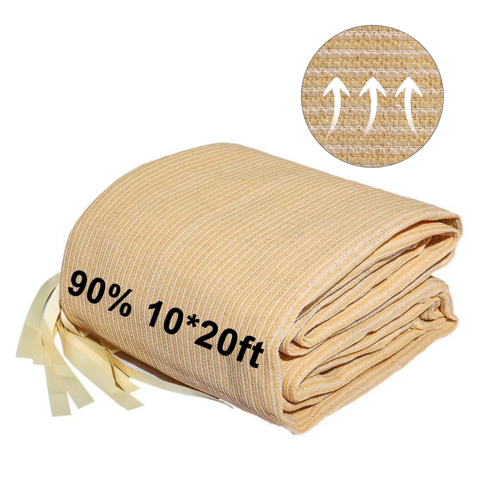 Agfabric Sunscreen Shade Panel with Rope Wheat 90 Percent 10x20 ft