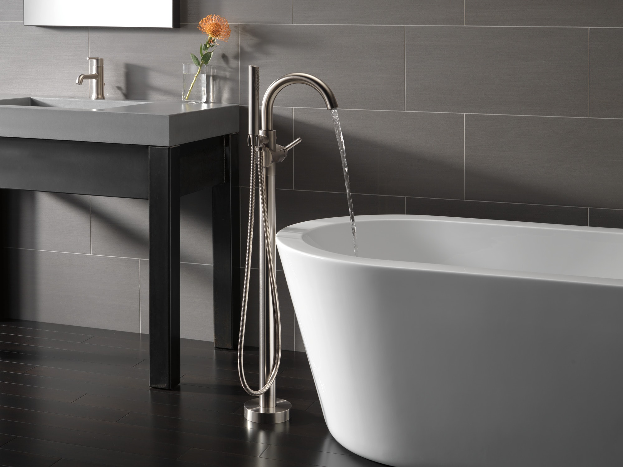 Stainless Steel Freestanding Tub Filler with Handshower