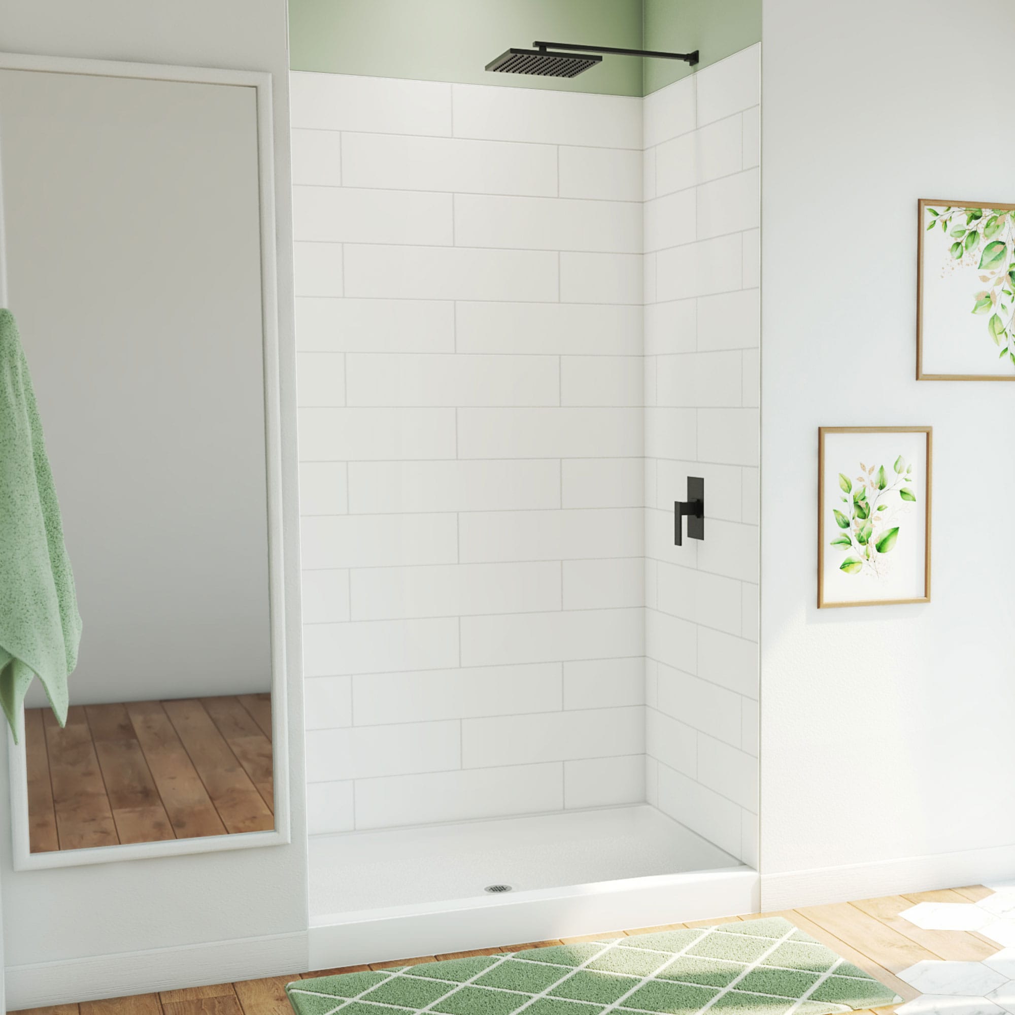 DreamLine BWDS48341MC0001 DreamStone 2 -Piece 34-in W x 48-in L x 84-in H Rectangular Alcove shower kit ( Center Drain) Base and Wall