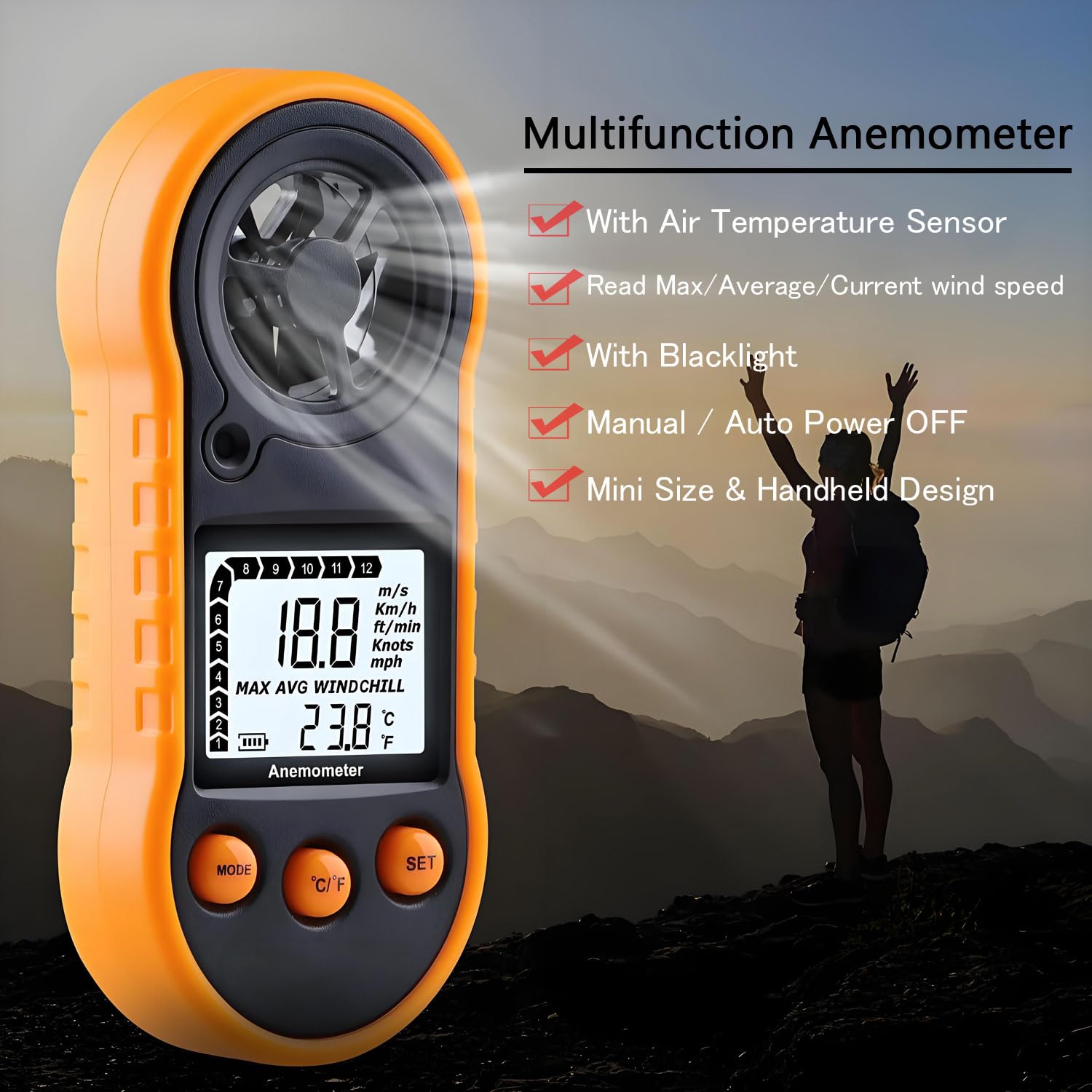 KHKFY Digital Wind Speed Meter Handheld Anemometer with LCD Backlight ...