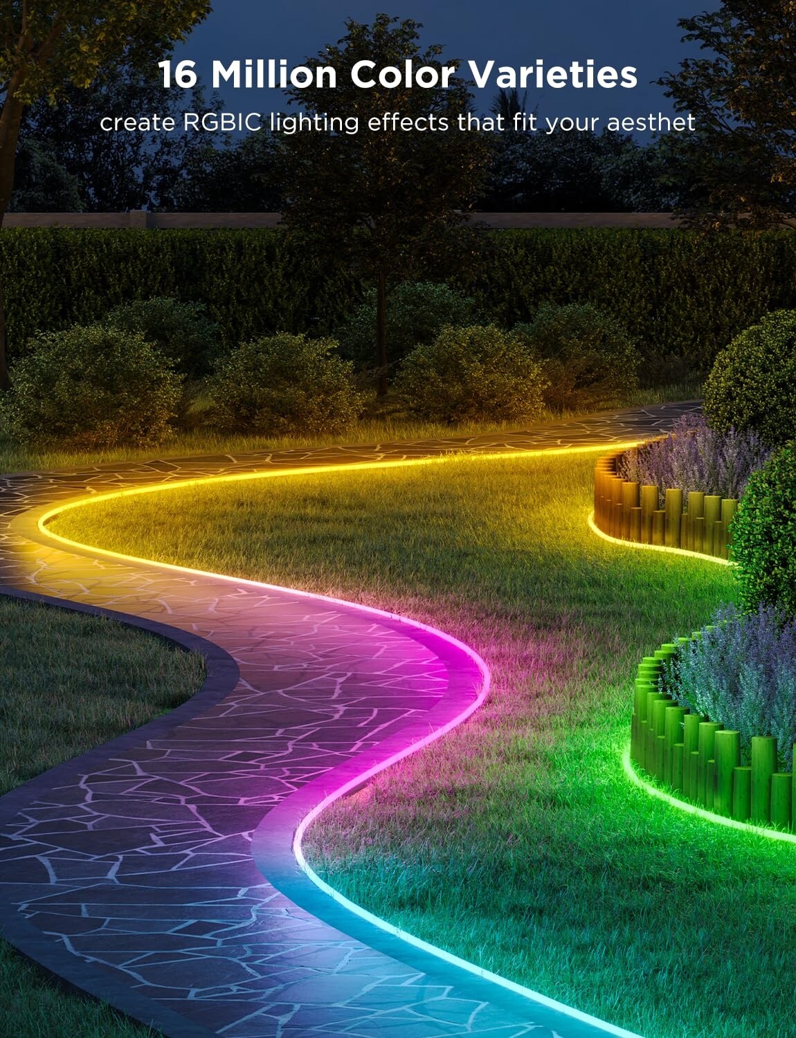 Vrbgify 1 Roll 65.6 ft Outdoor Neon Rope Lights RGBIC Flexible LED IP67 ...