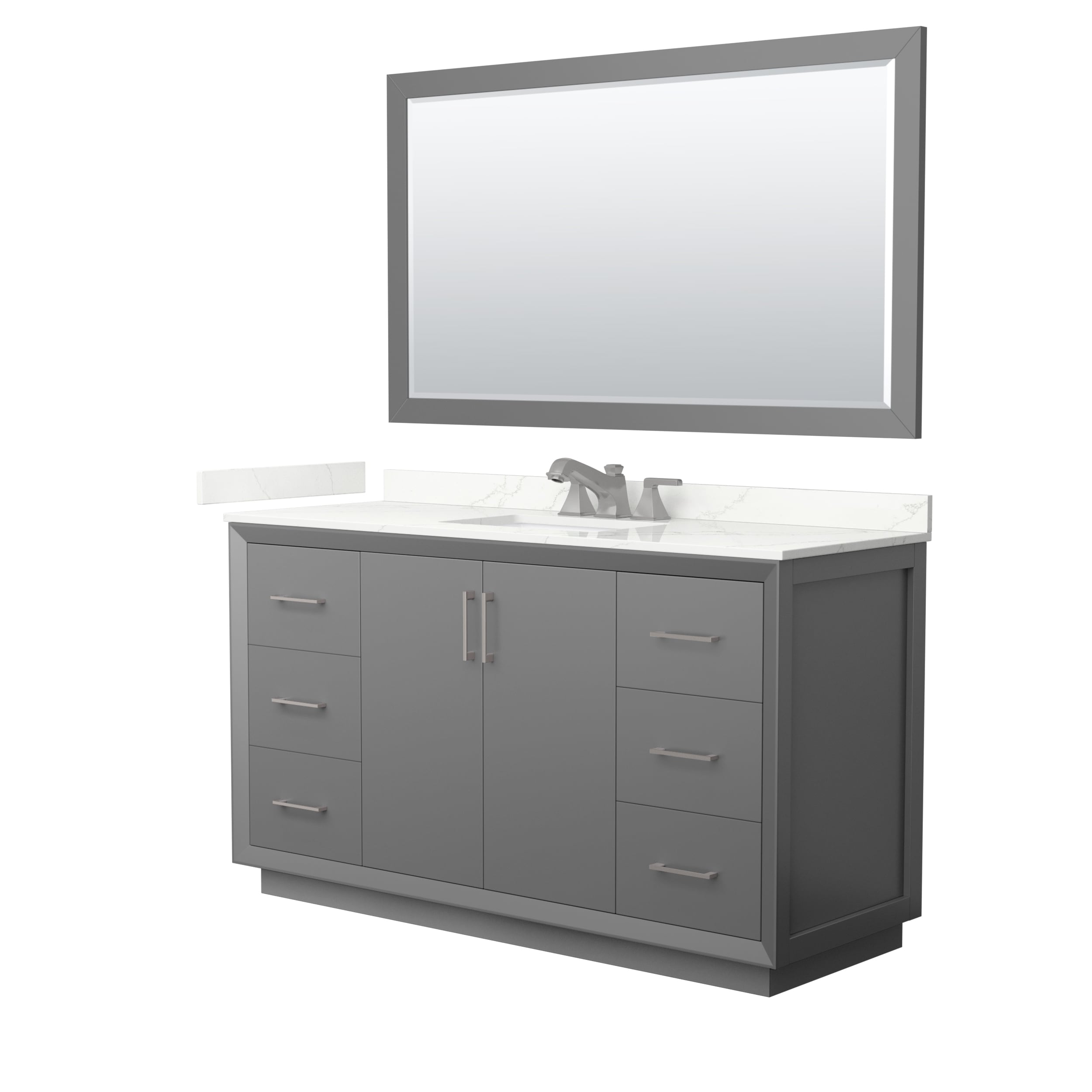 Wyndham Collection WCF414160SKGGTUS3M58 Strada 60-in Dark Gray Undermount Single Sink Bathroom Vanity with Giotto Quartz Top (Mirror Included)