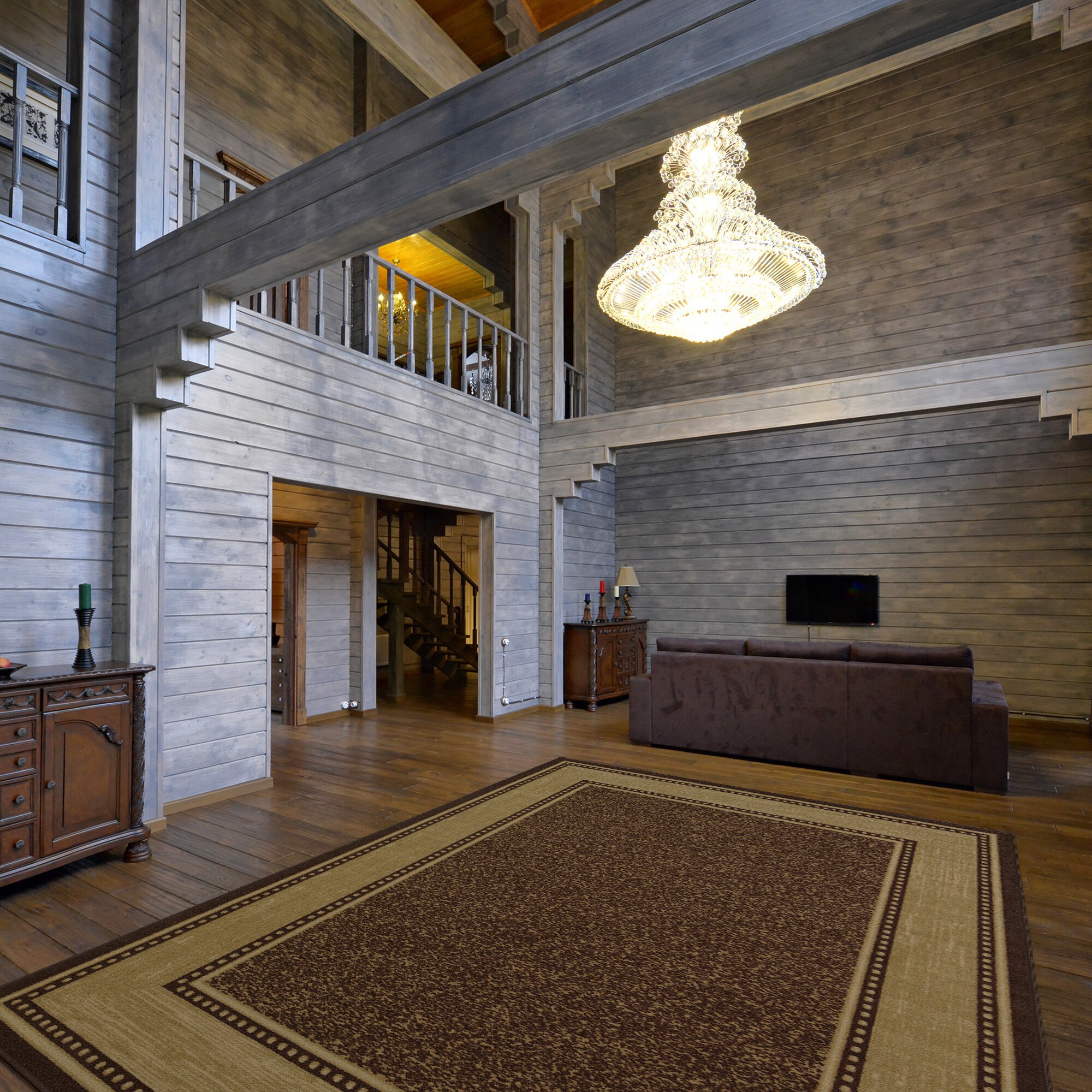 Ottomanson CLS3208-8X10 Non-Slip Rug For Dining Room 8 x 10 (ft) Loomed Nylon Brown Rectangular Indoor Border Area rug