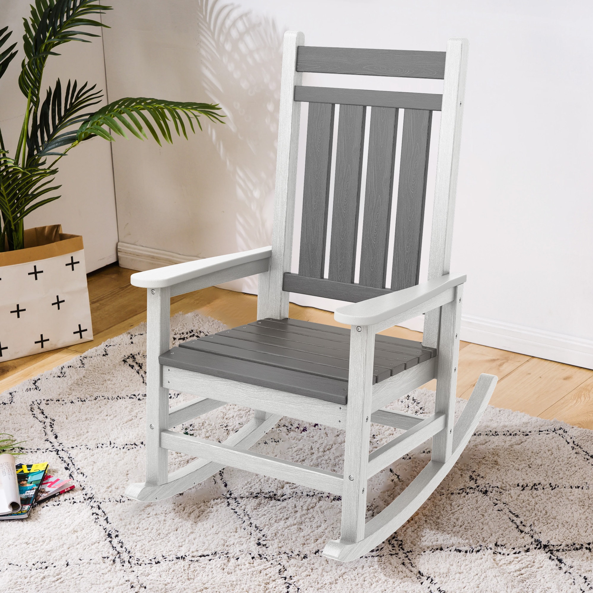 VOUA PEGBYY-GW HDPE Patio Rocking Chairs Weather Resistant MULTI HDPE Frame Rocking Chair with Slat Seat