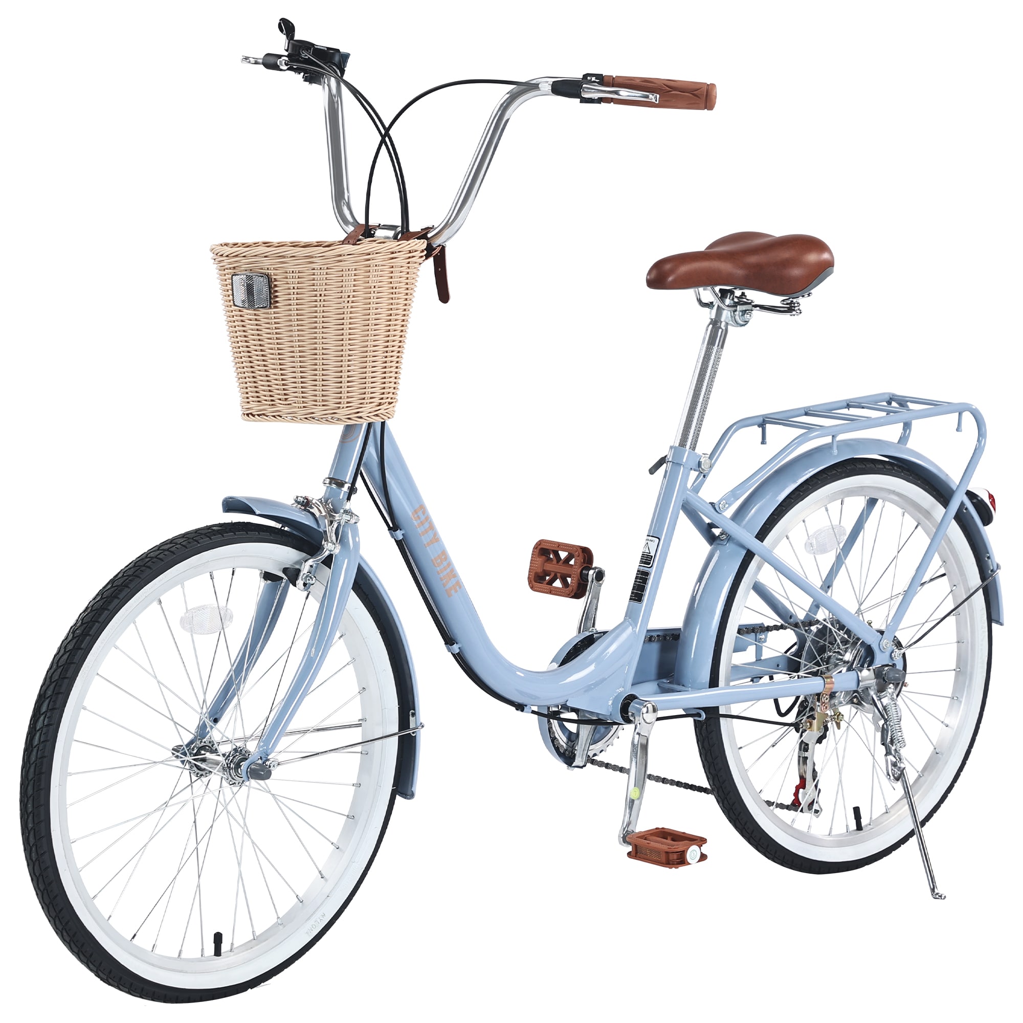 KTMBDW 22 Inch Cruiser Bike - 7 Speed City Bike with Basket and Steel Frame -Blue