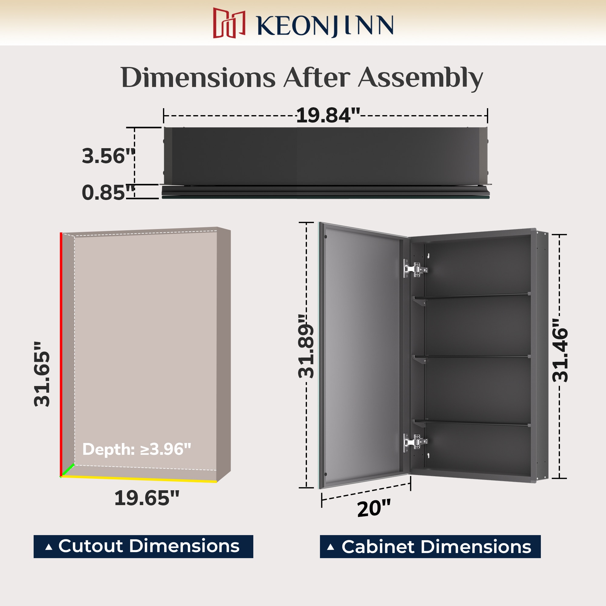 Keonjinn LW-JG-FXFJP-5181-BK Bathroom-Medicine-Cabinets - View #4