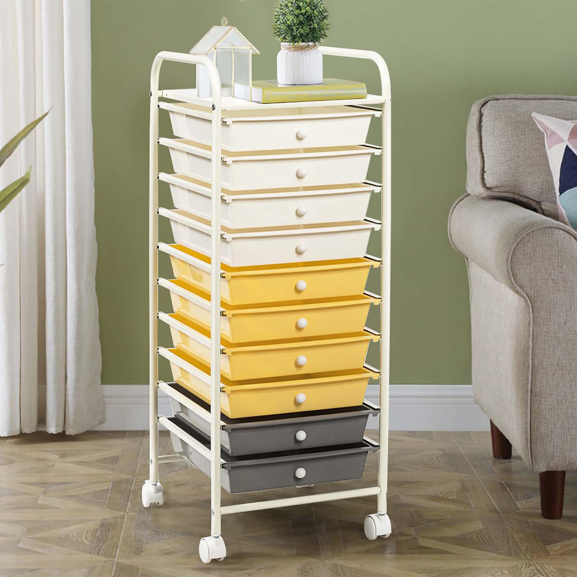 Goplus Yellow Office Cart with 15 Shelves - Rolling Storage Cart with 5 Big  Drawers and 10 Small Drawers - Lockable and Durable in the Office Carts &  Printer Stands department at