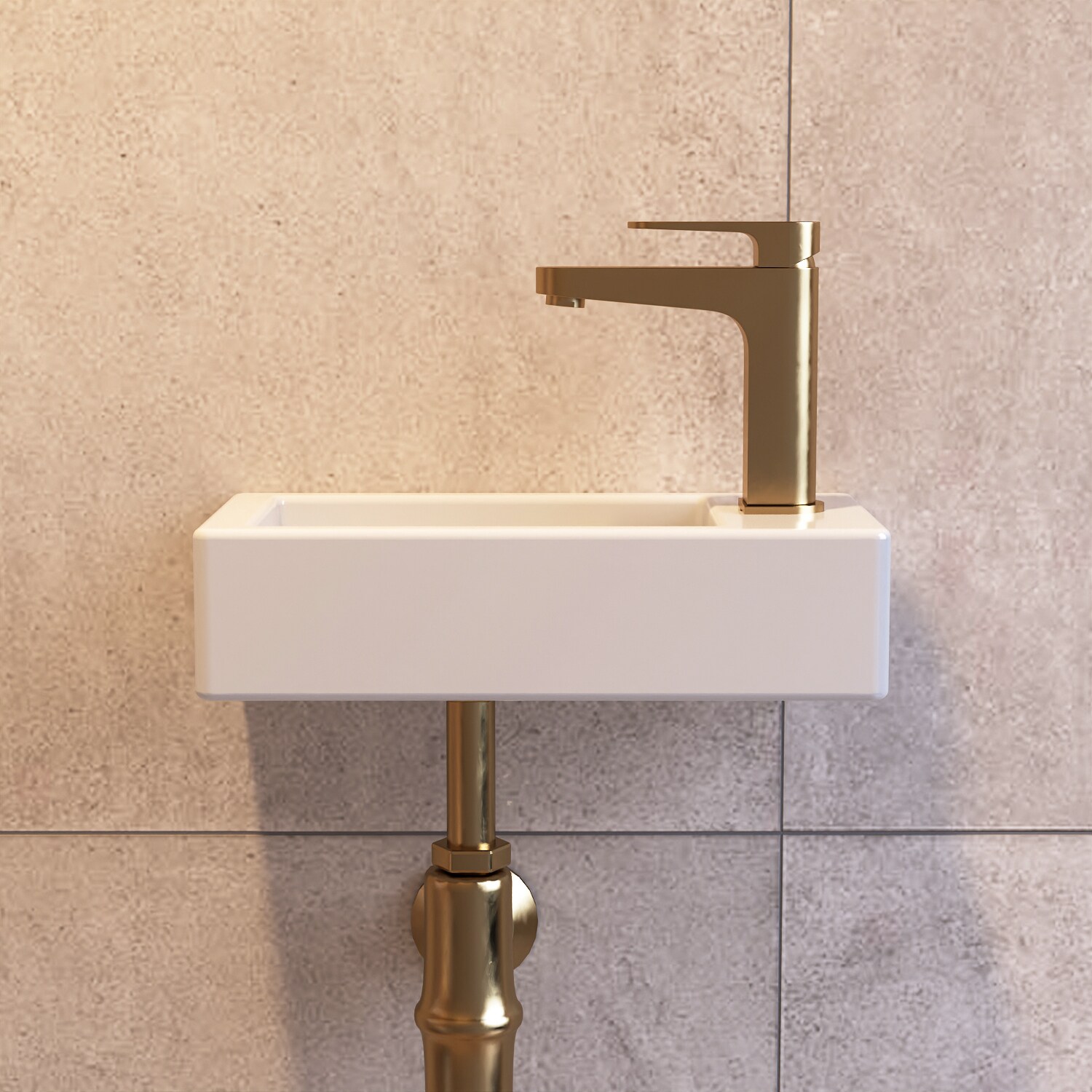 White Ceramic Rectangular Wall Mount Bathroom Sink