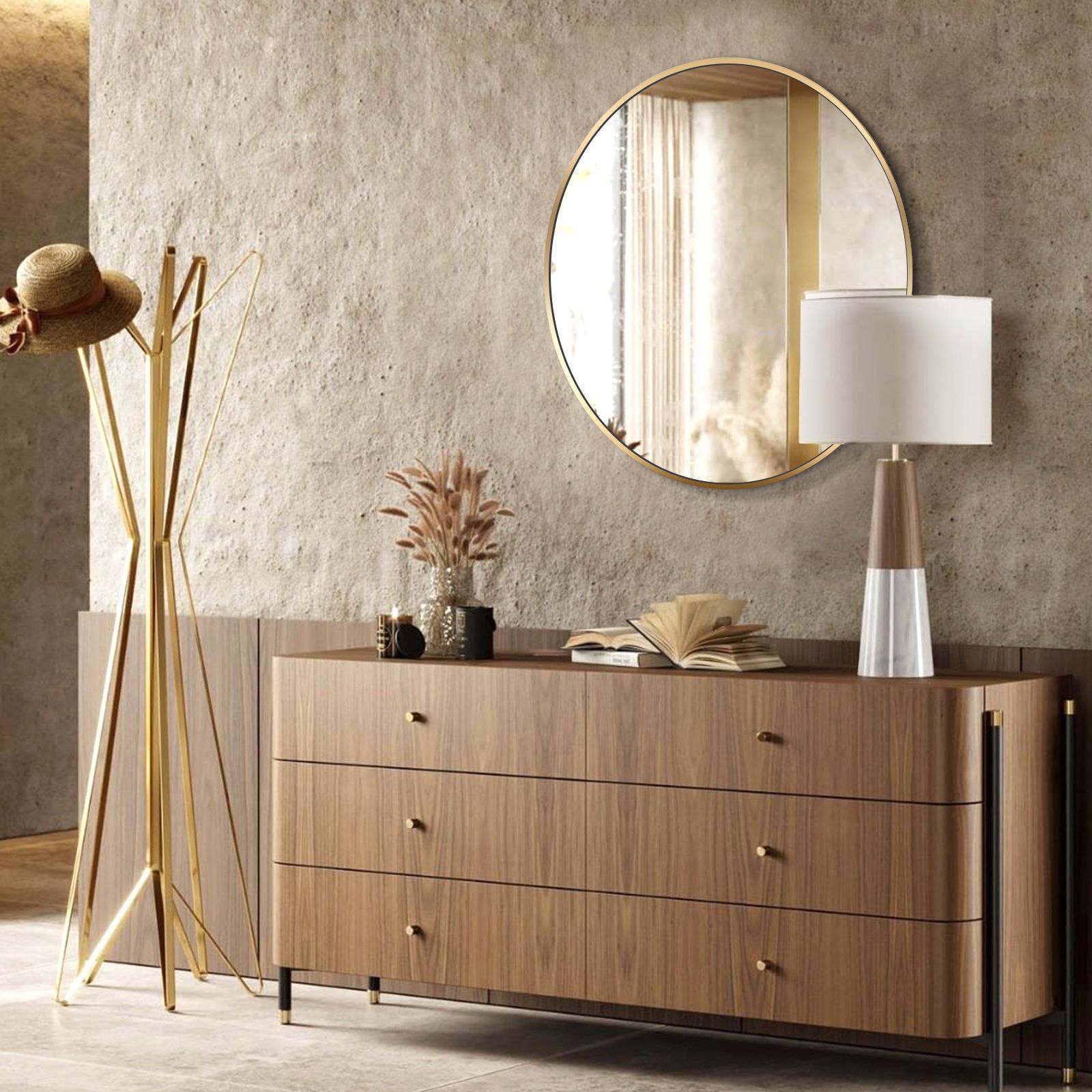 Nestfair SDK0016G 20-in W x 20.0-in H Round Gold Framed Wall Mirror