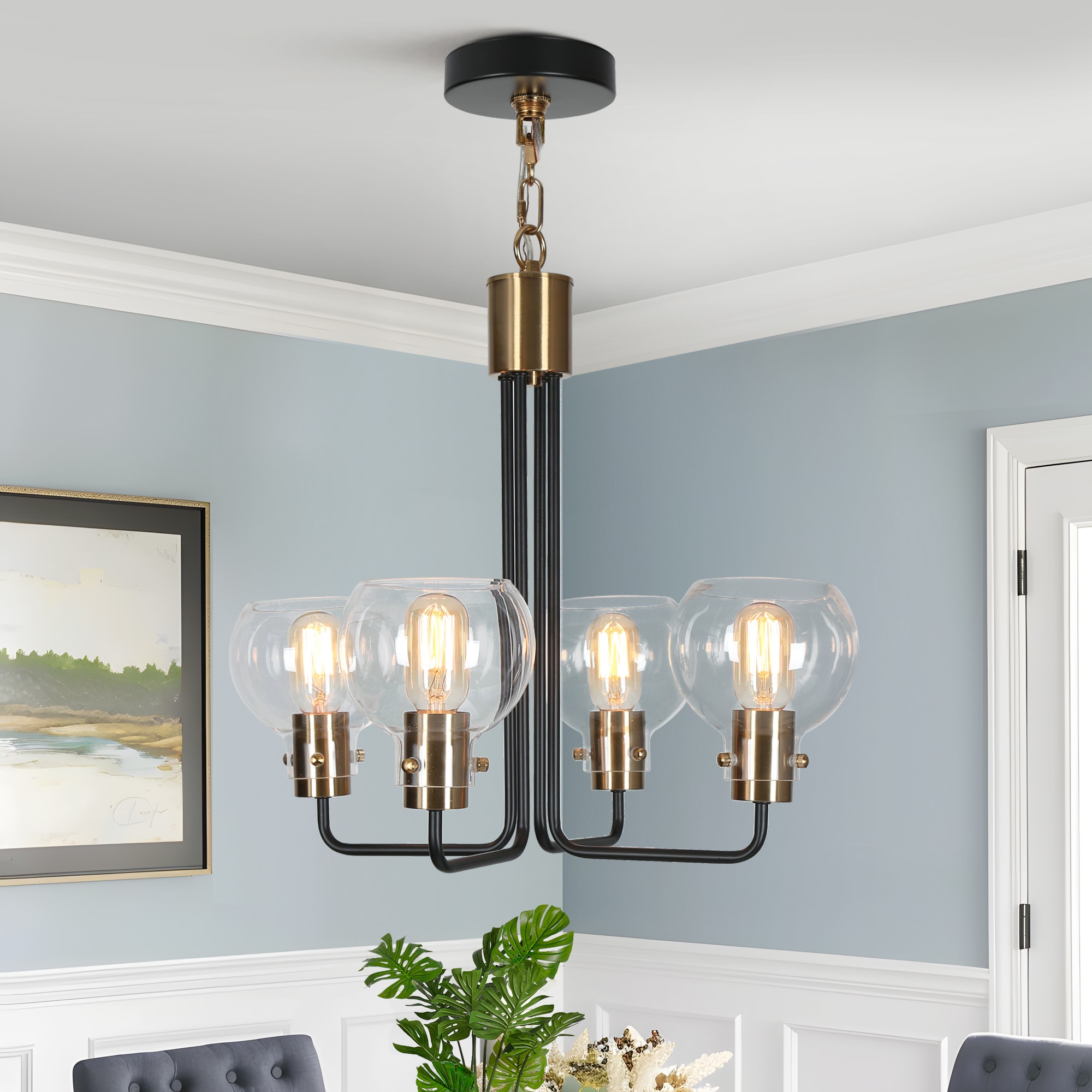 ZEVNI L3VMVFNIW58C4SK8 Gladia Modern Contemporary 4 -Light Matte Black Mid-century For Use in Bedrooms, Dining Rooms, Foyers, Kitchens, Living Rooms Chandelier