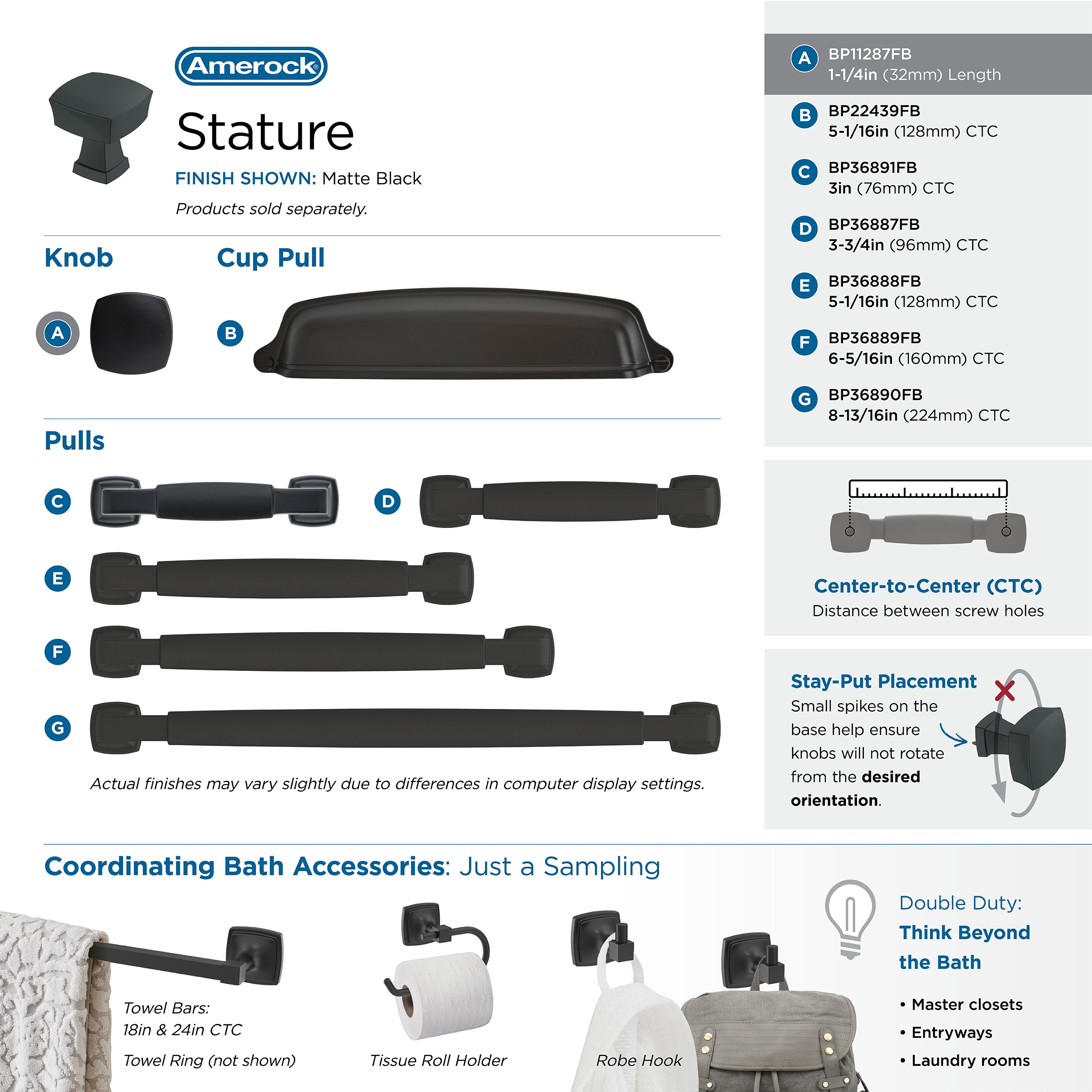 Matte Black Square Cabinet Knob with Mounting Hardware