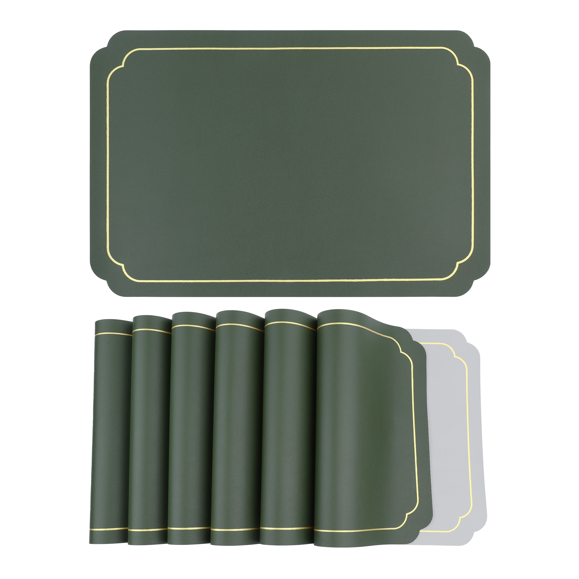 Unique Bargains Placemats 6pcs Leather Placemats for Kitchen Dining Table Decor Washable Heat Resistant Table Placemats Wipeable Table Mat 18x12in Green+Gray #S25120800UX6523