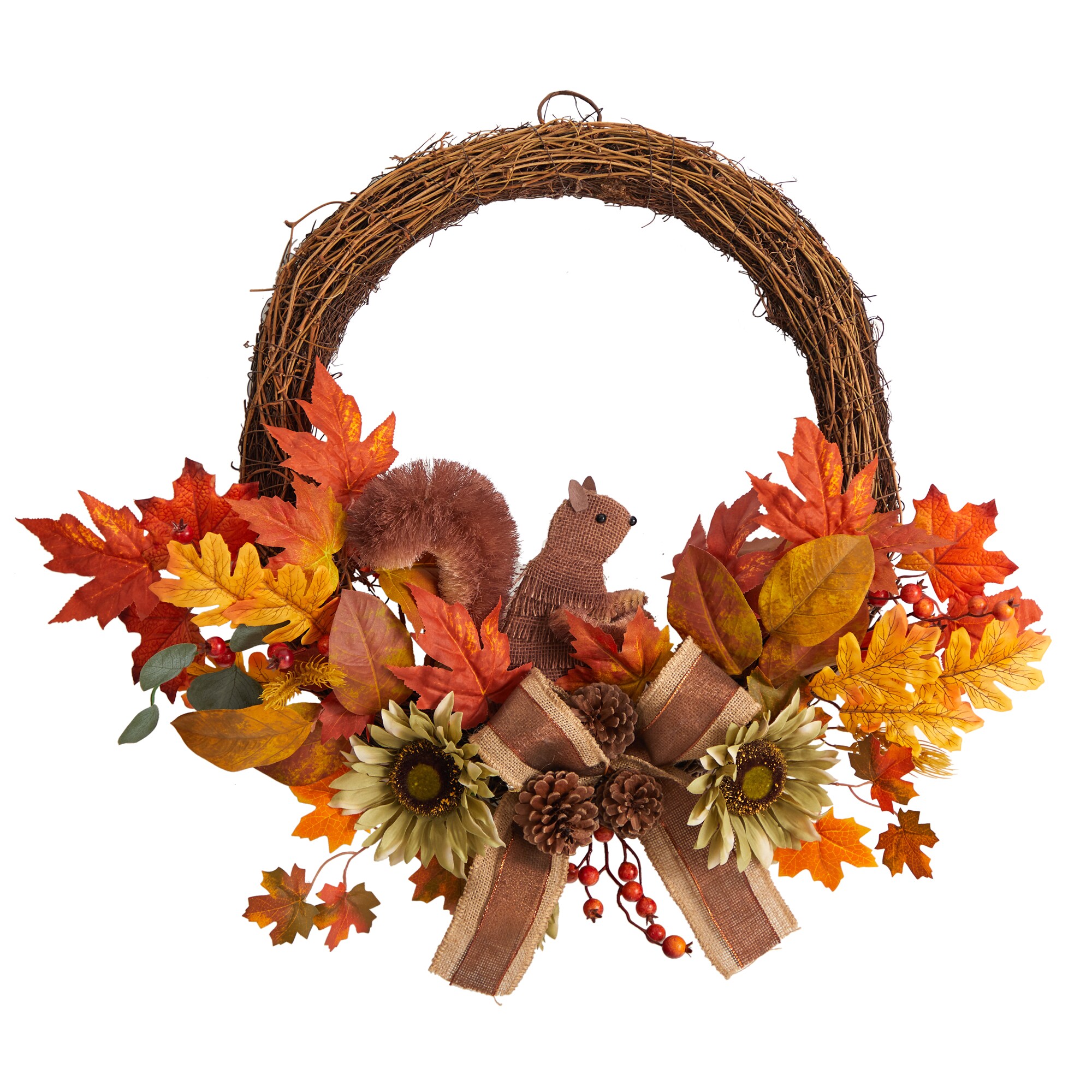 Nearly Natural 26-in Fall Harvest Artificial Autumn Wreath with Twig ...
