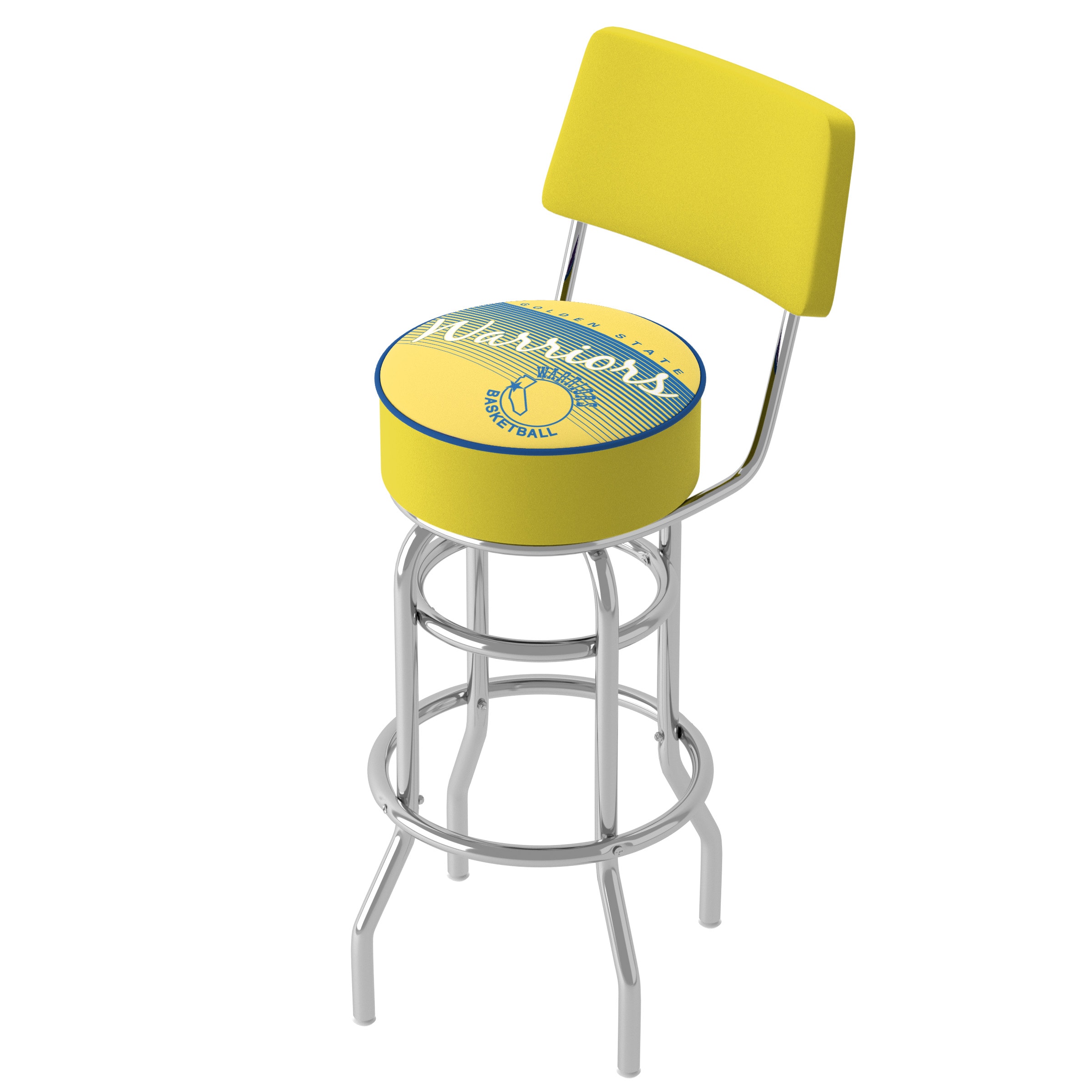 Trademark Gameroom NBA1100HC-GSW Golden State Warriors Bar Stools with Backs Chrome 31.0-in H Bar height Round seat Swivel Metal Bar Stool and Back