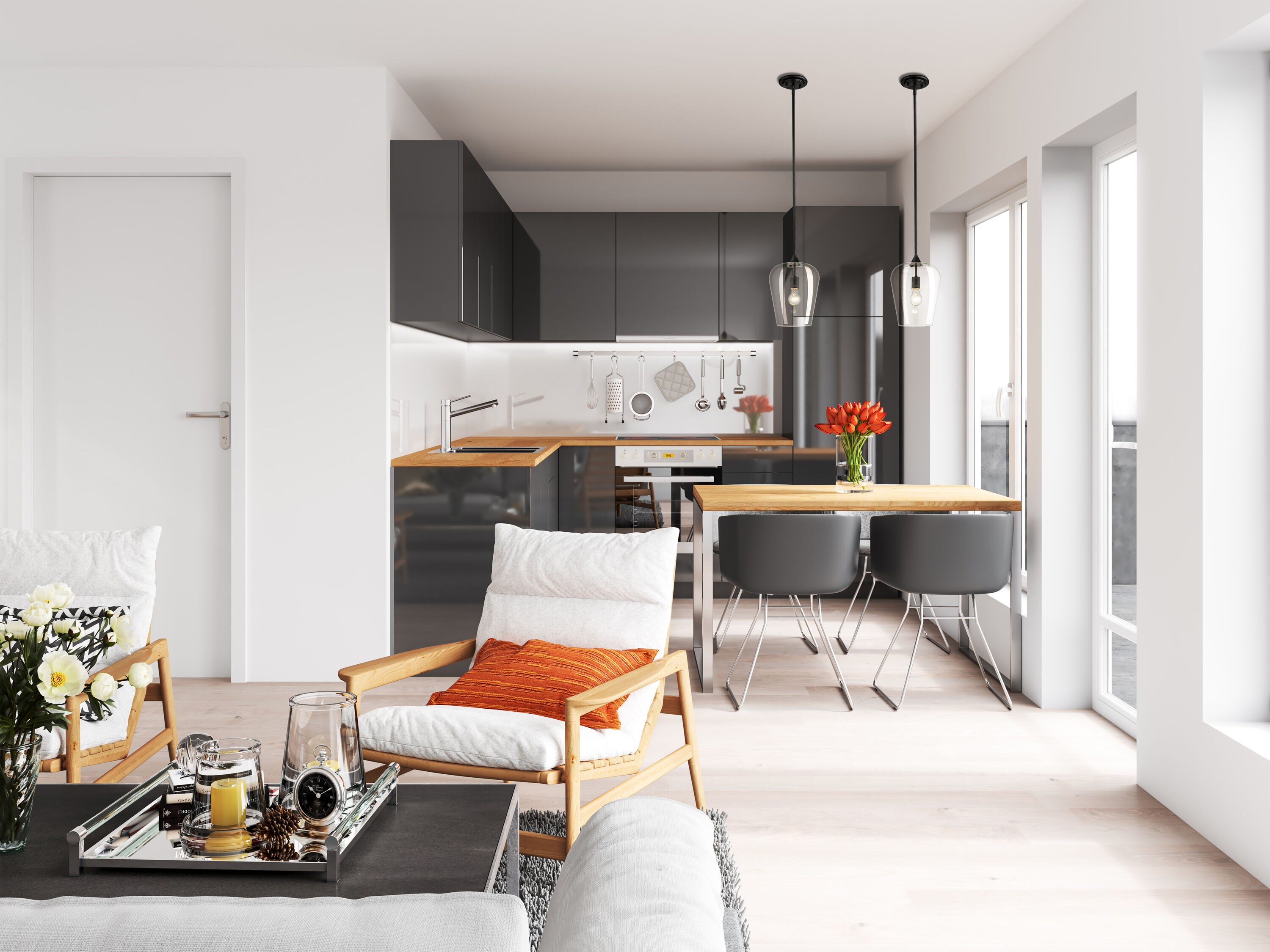 Sleek Matte Black 12'' Modern Single-Light Pendant with Clear Glass Shade