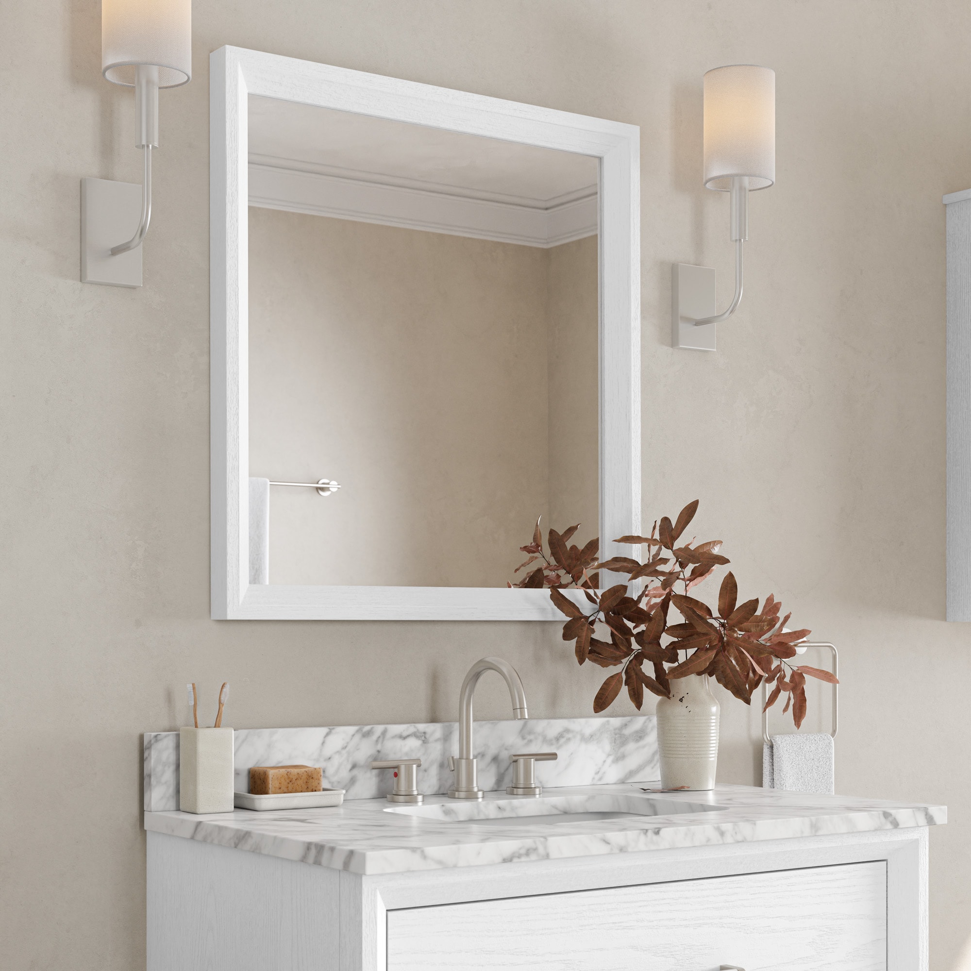 Greentouch Home Knowell 28 In X 30 In Bathroom Vanity Mirror White Oak At 1959