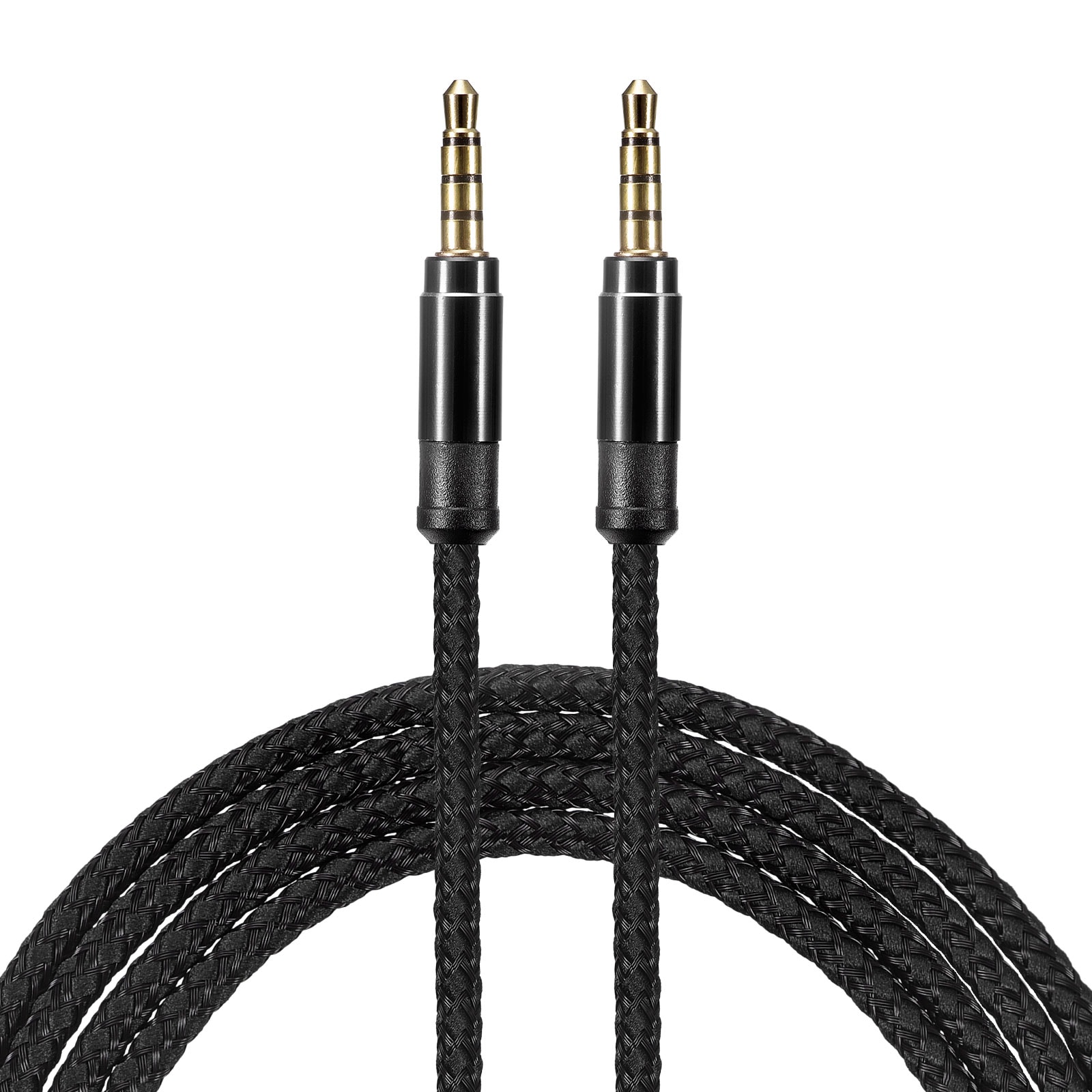 Unique Bargains 2pcs Aux Cable 3.5mm Male to Male Nylon Braided 10Ft 4 Pole Hi-Fi Stereo Sound Auxiliary Cord Black for Earphones Smart Phones Home/Car Stereos Speakers Computers