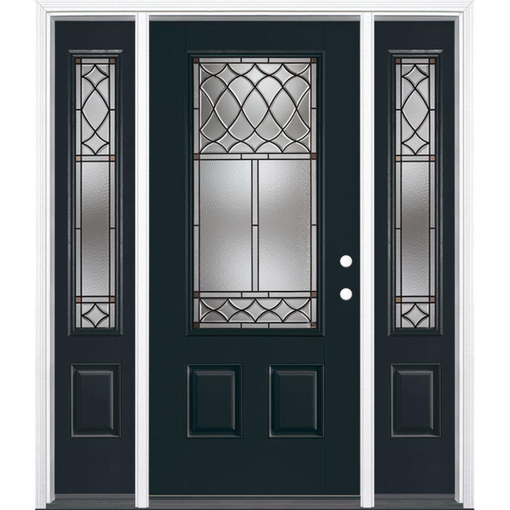 Masonite 825931 Sheldon 64-in x 80-in Fiberglass 3/4 Lite Left-Hand Inswing Eclipse Painted Single Front Door with Sidelights with Brickmould Insulating Core